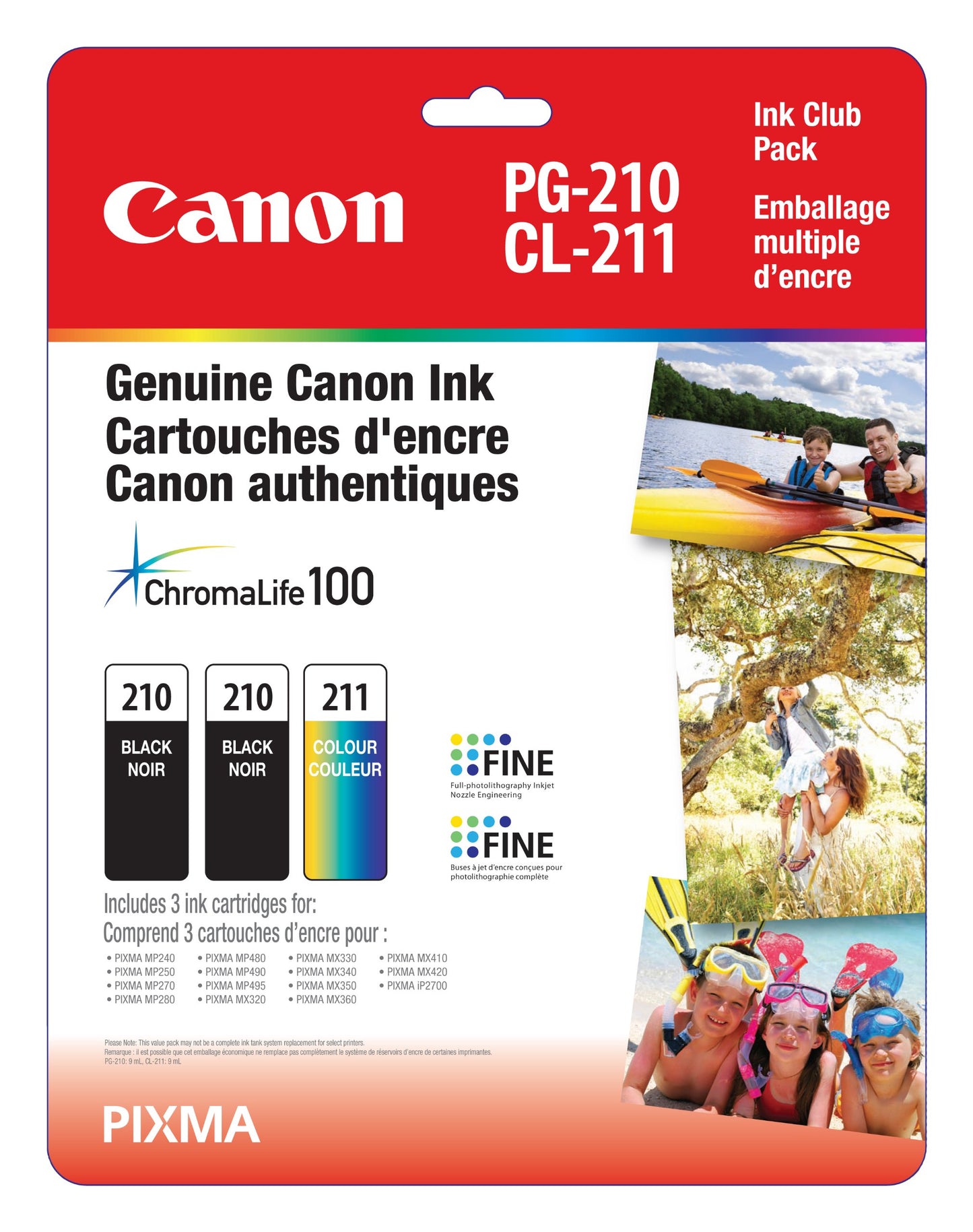 Canon Genuine Canon PG-210 TWIN CL211 Ink Cartridge Club Pack, 2 Black and 1 Tri-Colour