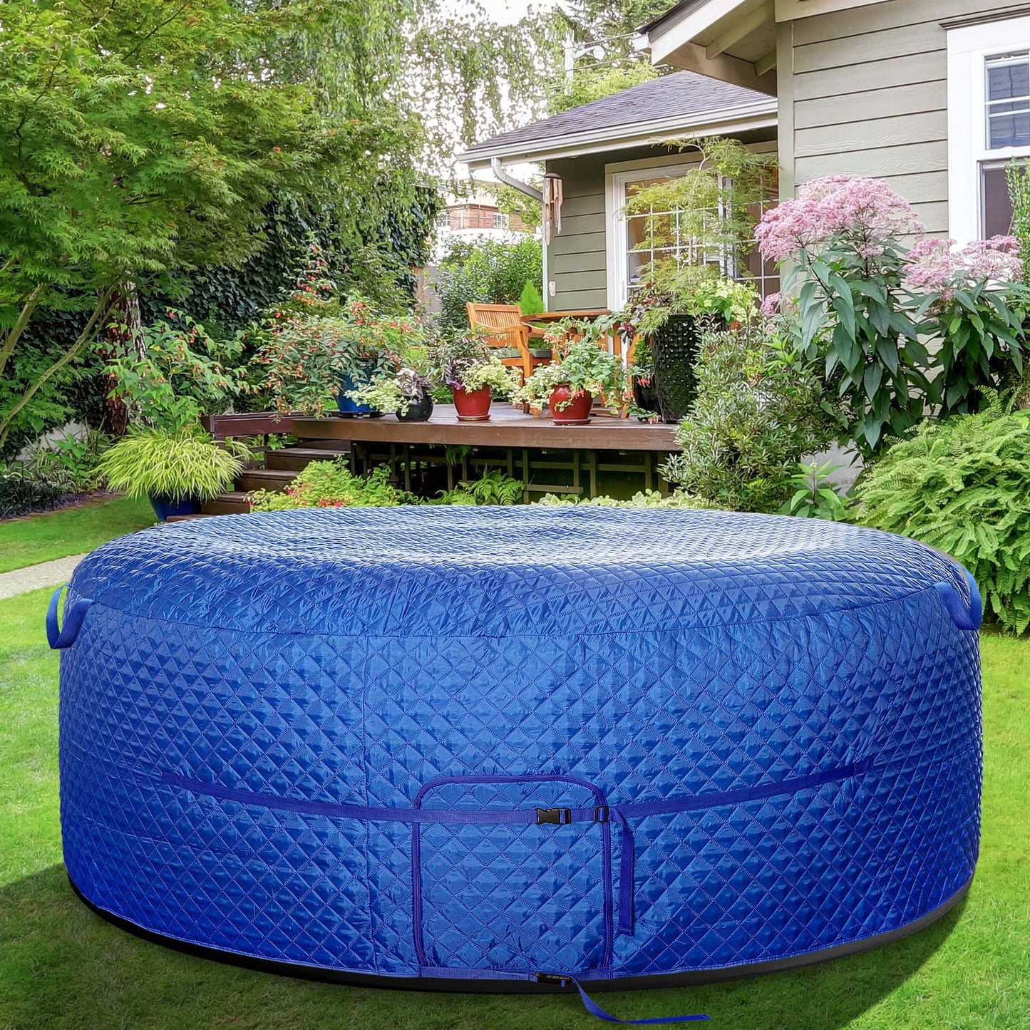 Tlswshsy 71'' x 27'' Insulated Inflatable Hot Tub Thermal Cover, Energy Efficient Hot Tub Cover with Handles and Straps, Portable Hot Tubs Spa Full Coverage for Keeping Warm and Dustproof (Blue)