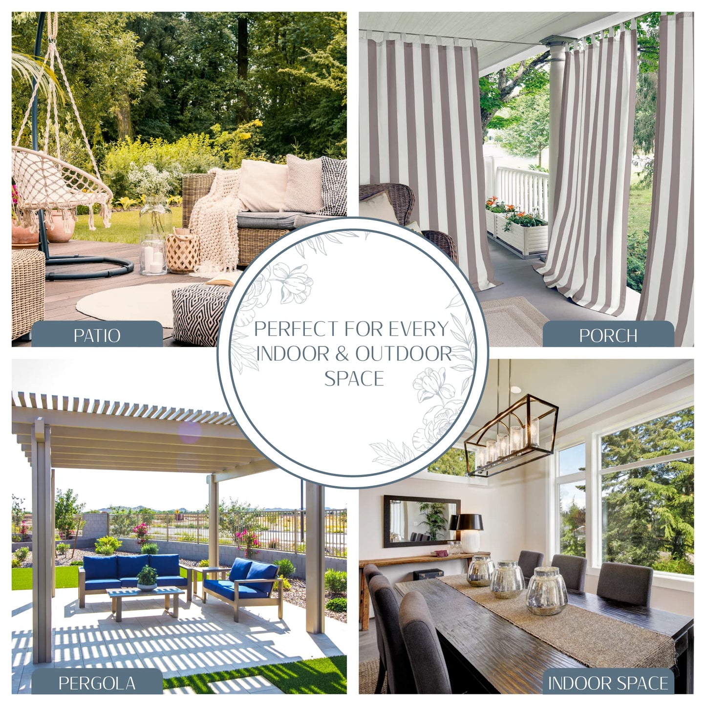 Elrene Home Fashions Indoor/Outdoor Cabana Stripe Tab Top Single Panel Window Curtain Drape, 50"x108", Gray