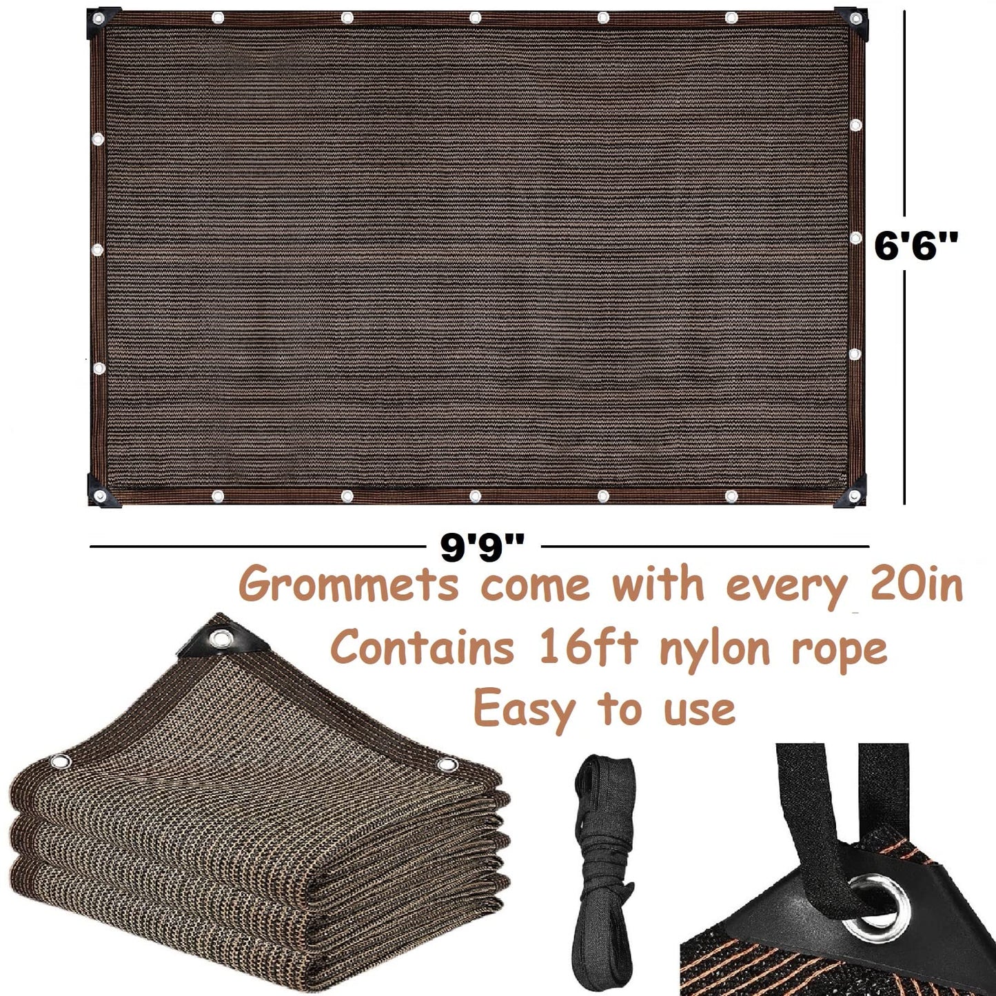 Abrotain Shade Sail Sun Shade Cloth 6'6"x9'9" Rectangle Outdoor Canopy Outside Sunshade Awning Cover Privacy Screen Net UV Block for Patio Pergola Gazebo Porch Backyard Lawn Garden Outdoor Activities