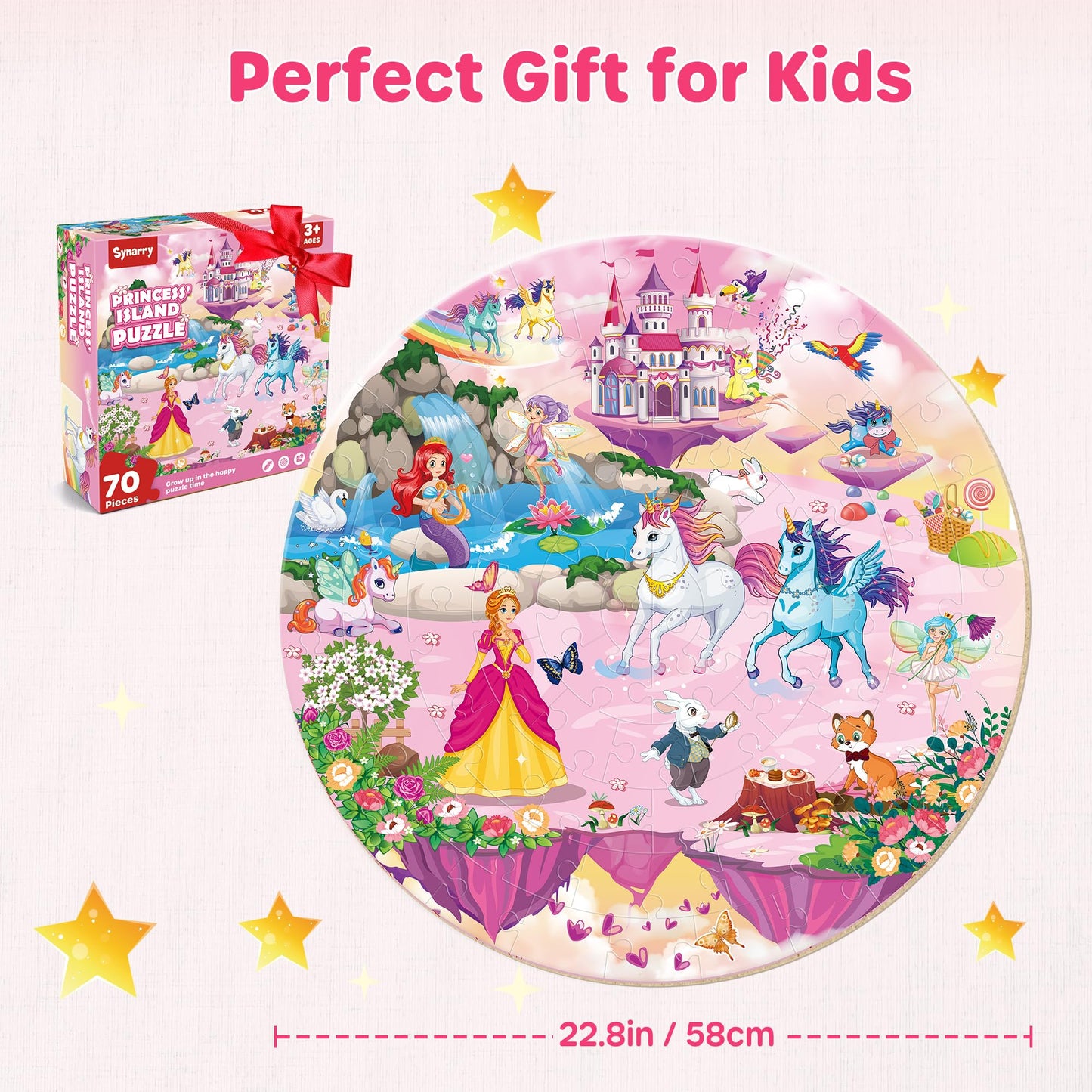 SYNARRY Floor Puzzles for Kids Ages 4-6, Large 70 Piece Unicorn Princess Fairy Puzzles for Kids 3-5, Girls Puzzles for Kids 4-8 Years Old, Preschool Toys for 3 4 5 6 7 8 Years Old Girls