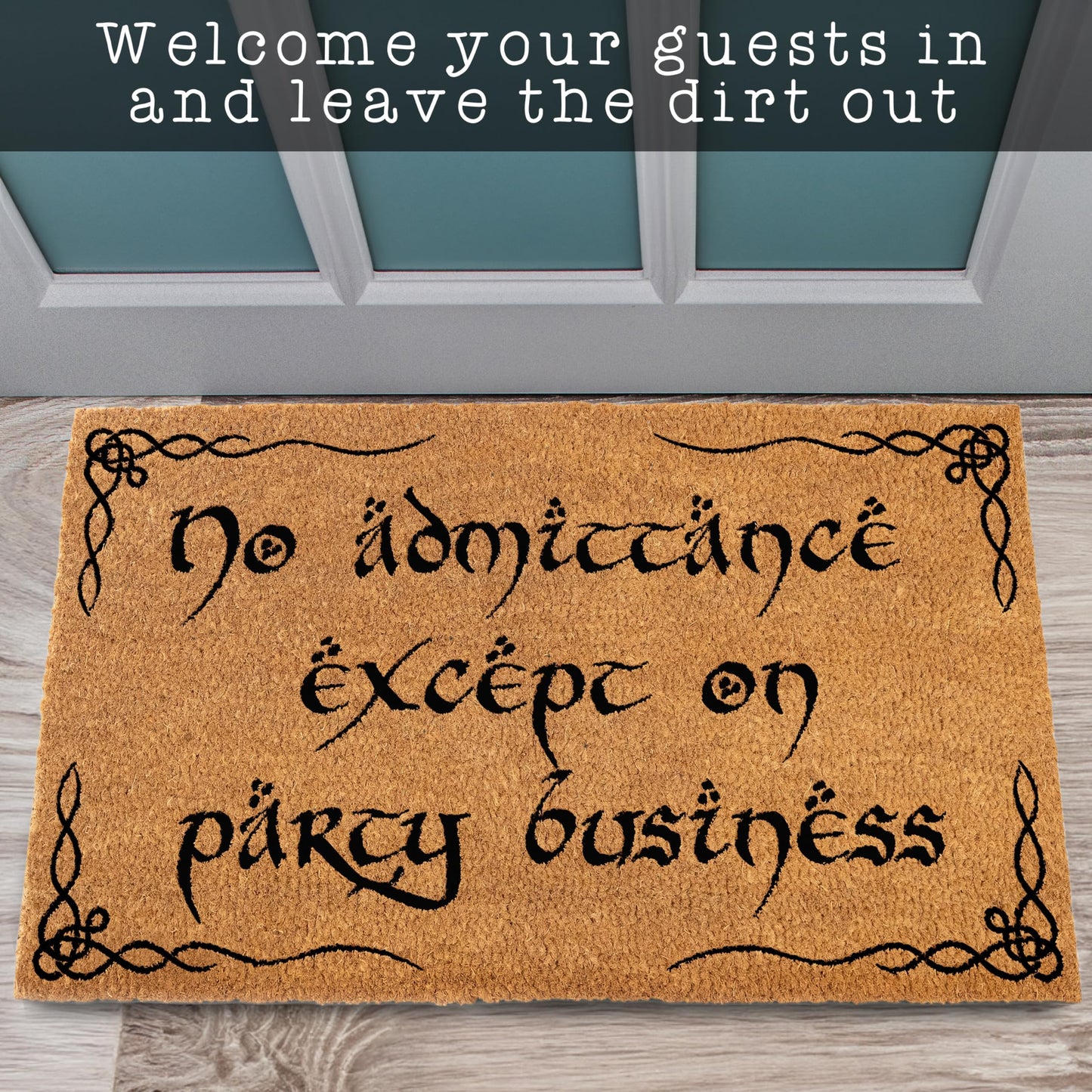 No Admittance Except On Party Business Door Mat Outdoor 30x17 Inch, Nerd Welcome Mat Outside Entrance for Covered Porch or Patio, LOTR Gift