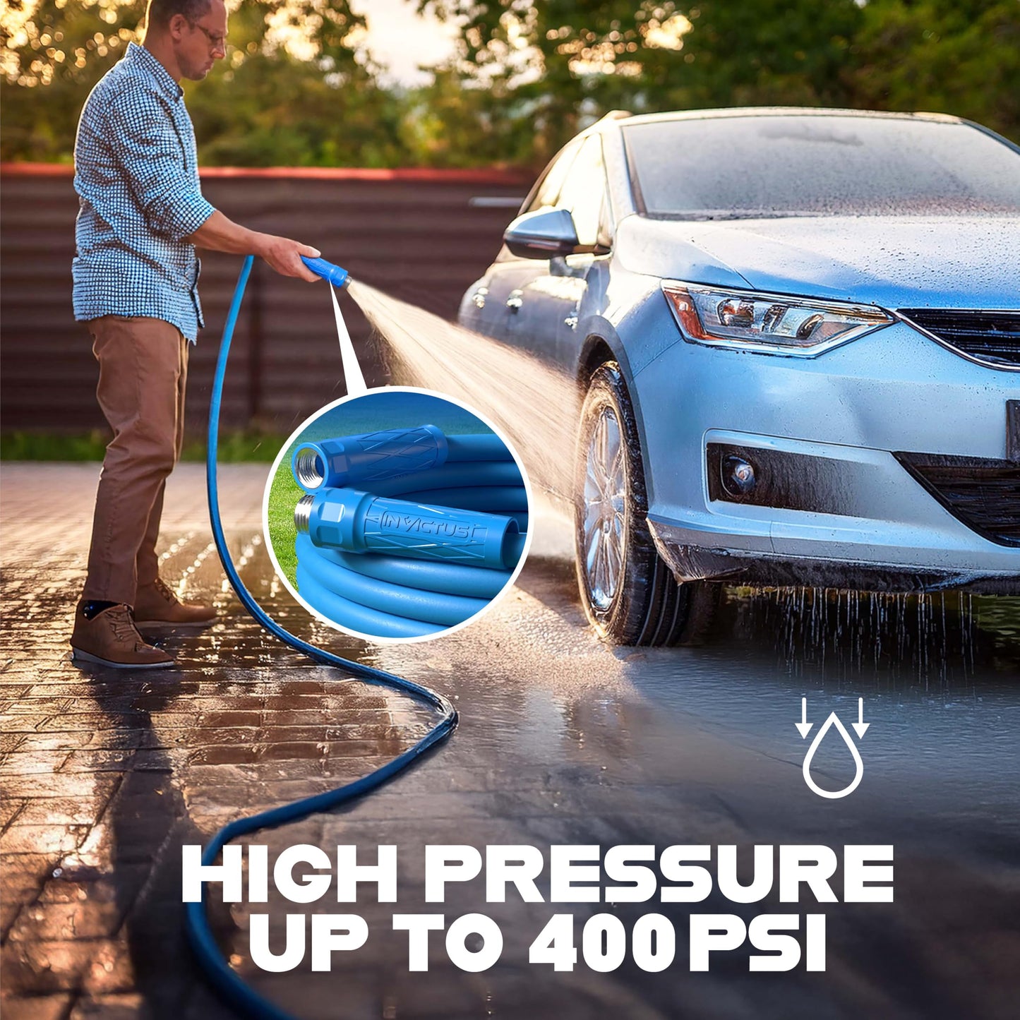 Invictus 50Ft Garden Hose with Nozzle, Premium Heavy Duty Drinking Water Hose 50 Ft, Lightweight, Reinforced 2-Layer Strength, Kink Free, Easy Connect Crush Resistant Fittings, Flexible, 400 PSI