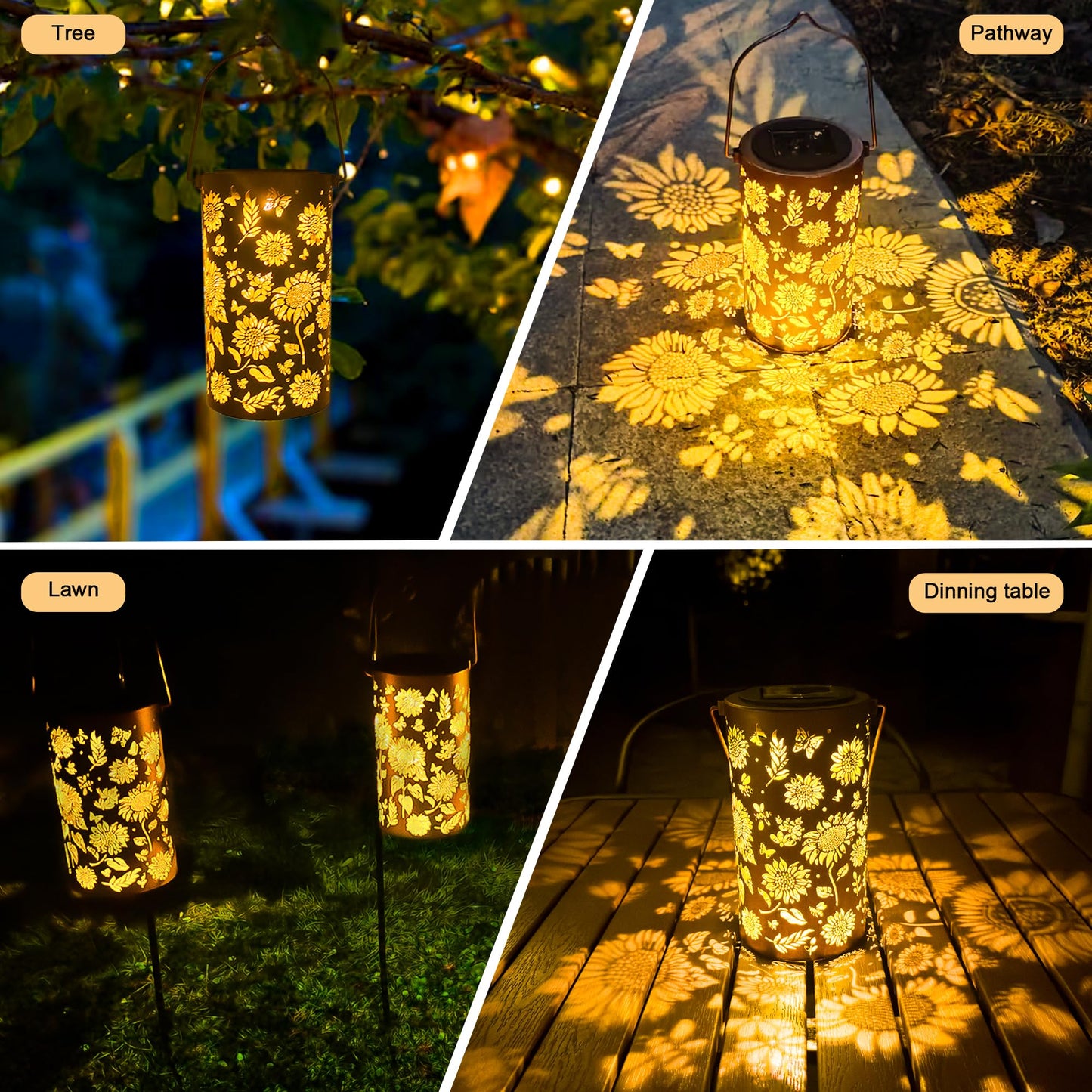 Camaxun Gifts for Women Sunflower Lanterns Garden Decor, Waterproof Hanging Decorations Solar Lights Outdoor, Gardening Gifts for Backyard Porch Patio Table Yard Balcony Lawn Pathway