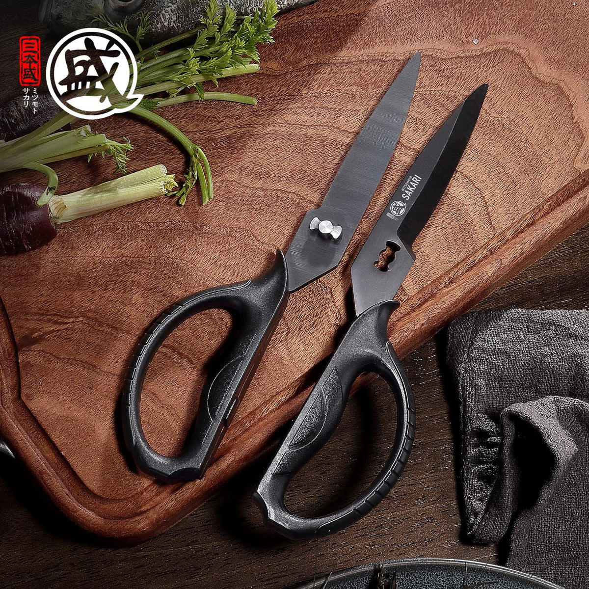 MITSUMOTO SAKARI Japanese Detachable Kitchen Scissors, Black Titanium Plated Heavy Duty Kitchen Scissors, All Purpose Multipurpose Cooking Scissors for Meat, Chicken, Fish, Vegetables（Micro Serrated）