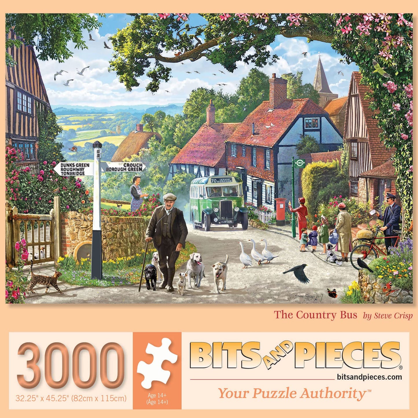 Bits and Pieces - 3000 Piece Jigsaw Puzzle for Adults 82 cm x 115 cm - The Country Bus - 3000 pc Small Town in The English Countryside Jigsaw by Artist Steve Crisp