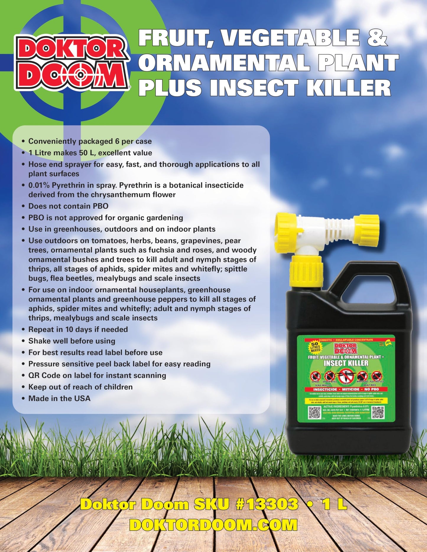Doktor Doom Fruit & Vegetable Insect Killer Plus w/Hose End Sprayer, 1L