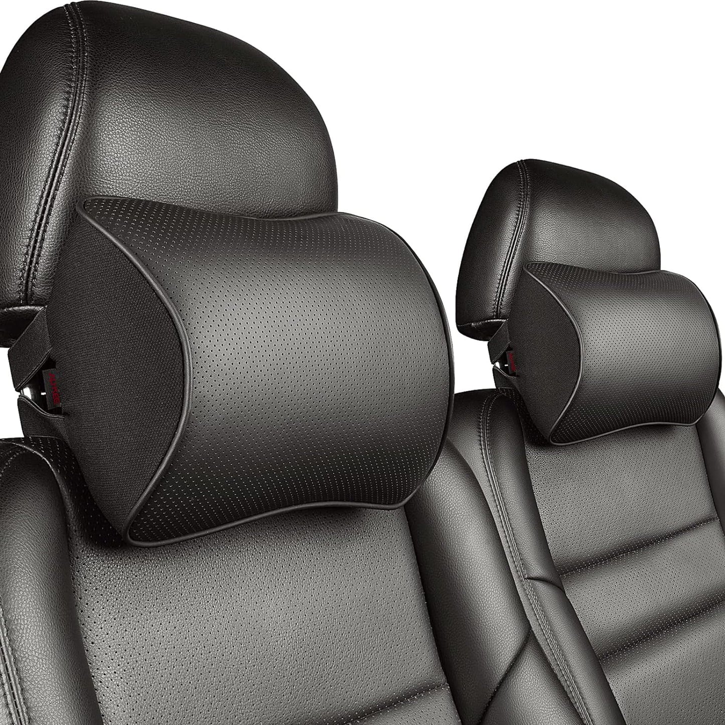 Aukee Car Pillow - Leather Memory Foam Car Headrest Pillow, Supporting Neck Pillow, Camping Travel Neck Rest Pillow for Car Seats - Black (Pack of 2)