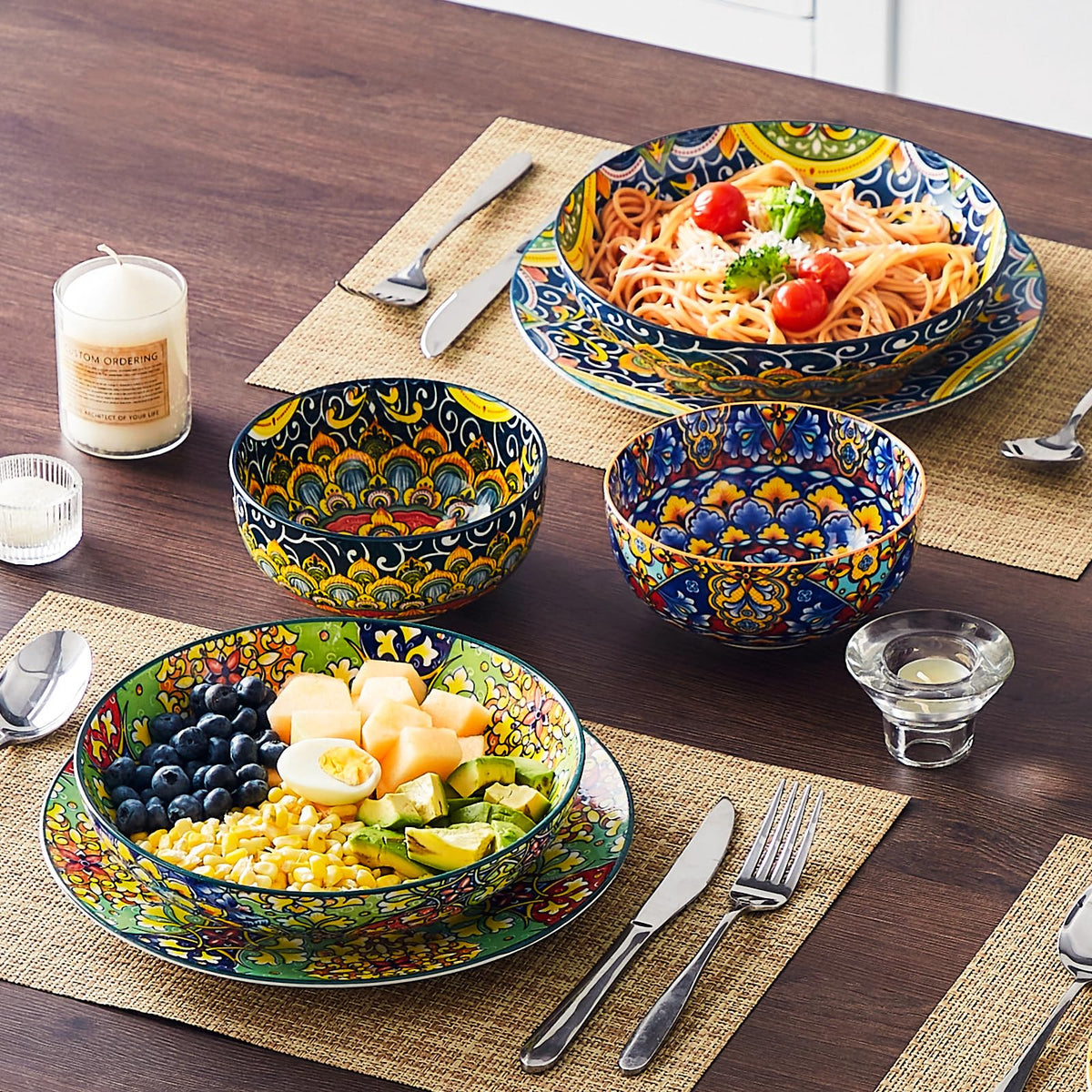vancasso Pasta Bowls, Ceramic Salad Bowls of 4,Large Corlorful Serving Bowls for Kitchen, Dishwasher & Microwave Safe Soup Bowls, Pasta Plates