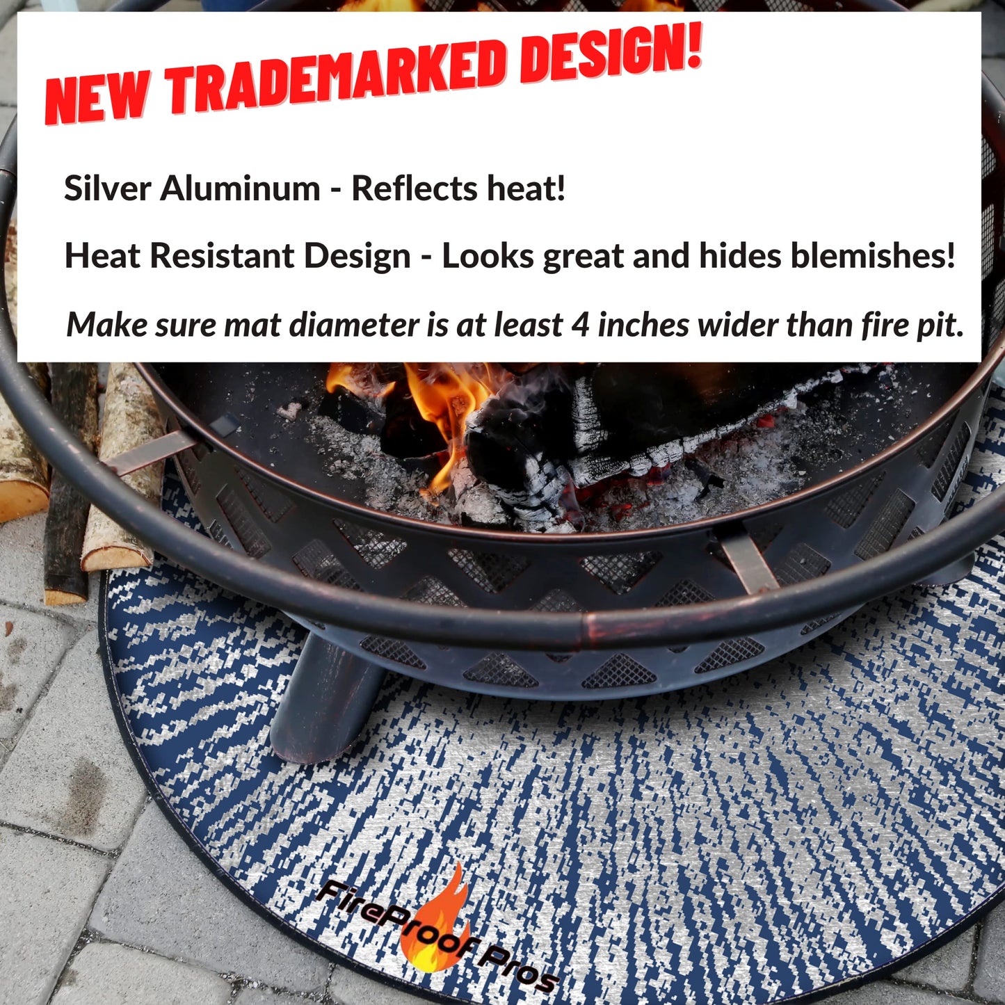 40" Blue Color Design fire mat for Under firepit. Heat Retardant Pattern that insulates Heat and Protects from Falling Embers. Heat Insulation Flame Protection