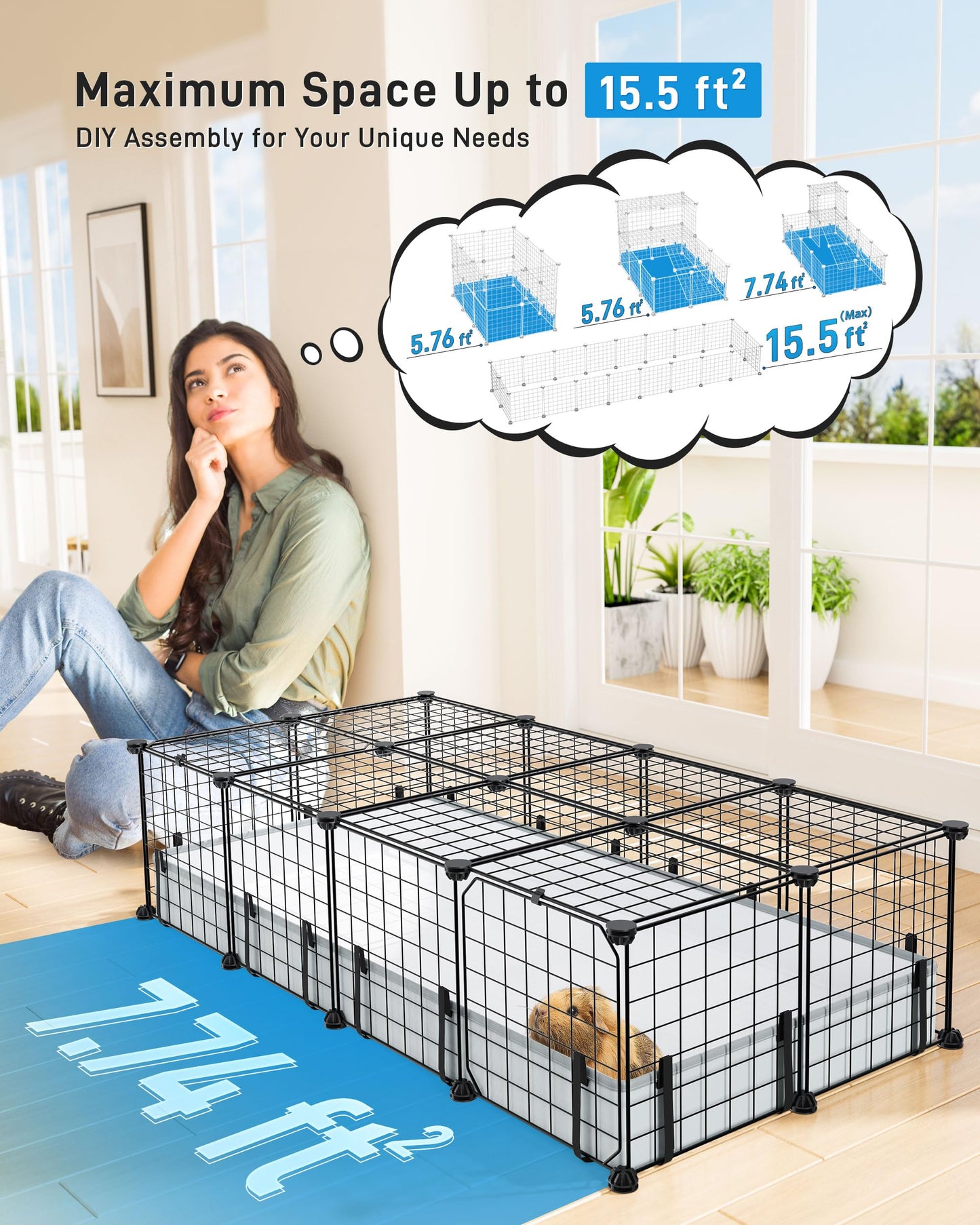 BUCATSTATE 20 Panels Guinea Pigs Cages, Small Animal Playpen with Waterproof Mat, 120 * 60 * 30cm Metal Hedgehog Enclosure with Door for Bunny Rabbit Chinchillas