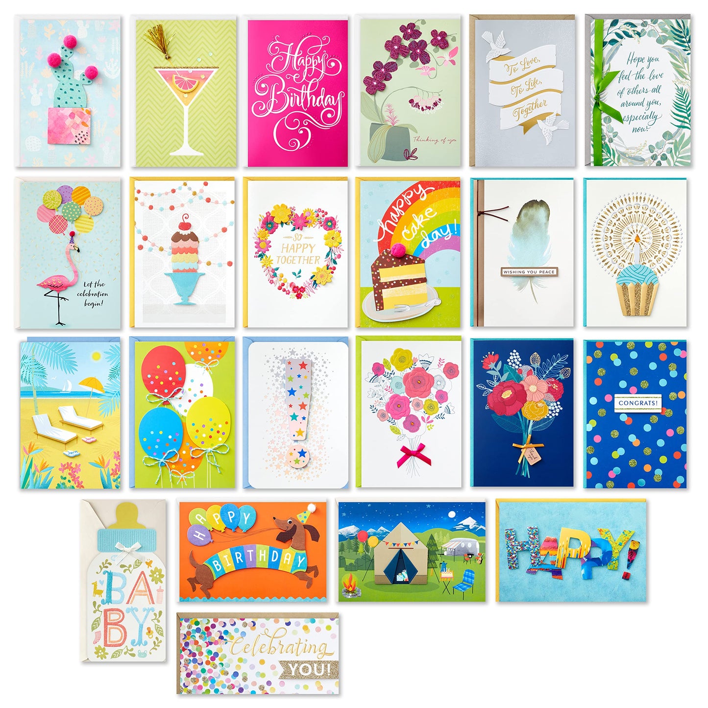 Hallmark Pack of 24 Handmade Assorted Boxed Greeting Cards, Watercolor-Birthday Cards, Baby Shower Cards, Wedding Cards, Sympathy Cards, Thinking of You Cards, Thank You Cards, Blue, 5EBN1002