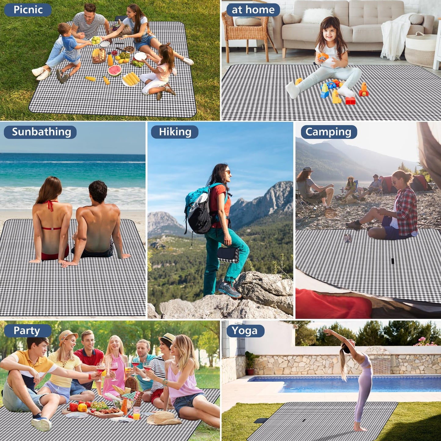 Picnic Blanket,118"×79" Large Foldable Picnic Mat,Beach Blanket,Waterproof Sandproof Blanket,Outdoor Blankets for Gatherings,Park,and Camping.Machine Washable,Durable,Portable,Navy Blue