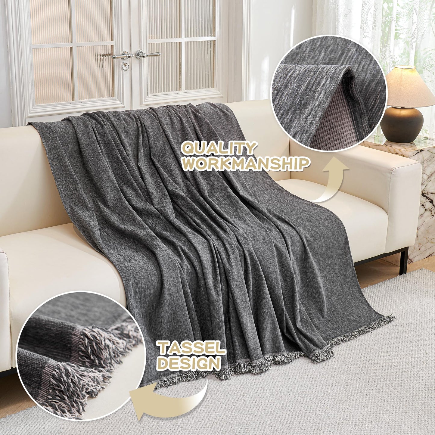 MYSKY HOME Couch Covers Sofa 2 Seat, Non-Slip Soft Sofa Slipcover Furniture Protector, Washable Futon Covers, Chenille Fabric Pet Friendly for Dogs, 71" x 118", Dark Grey
