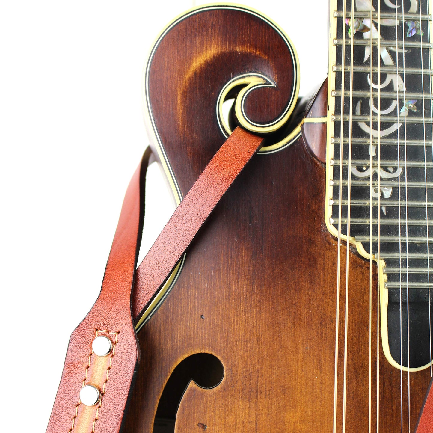 Walker And Williams M-11 Retro Chestnut & Tan Grain Leather Mandolin, Mandola, Bouzouki or Uke Strap