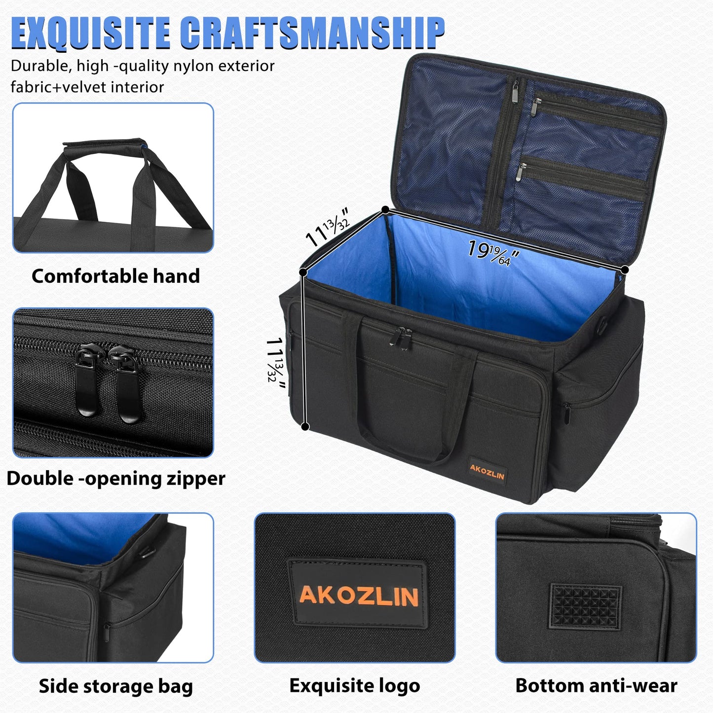 AKOZLIN DJ Cable File Bag with 10 Detachable Dividers and Bottom Cable Bags for Musicians Travel Gig Bag for 15.6" Laptop,Professional DJ Gear, Sound Instrument and Music Equipment Accessories,Large