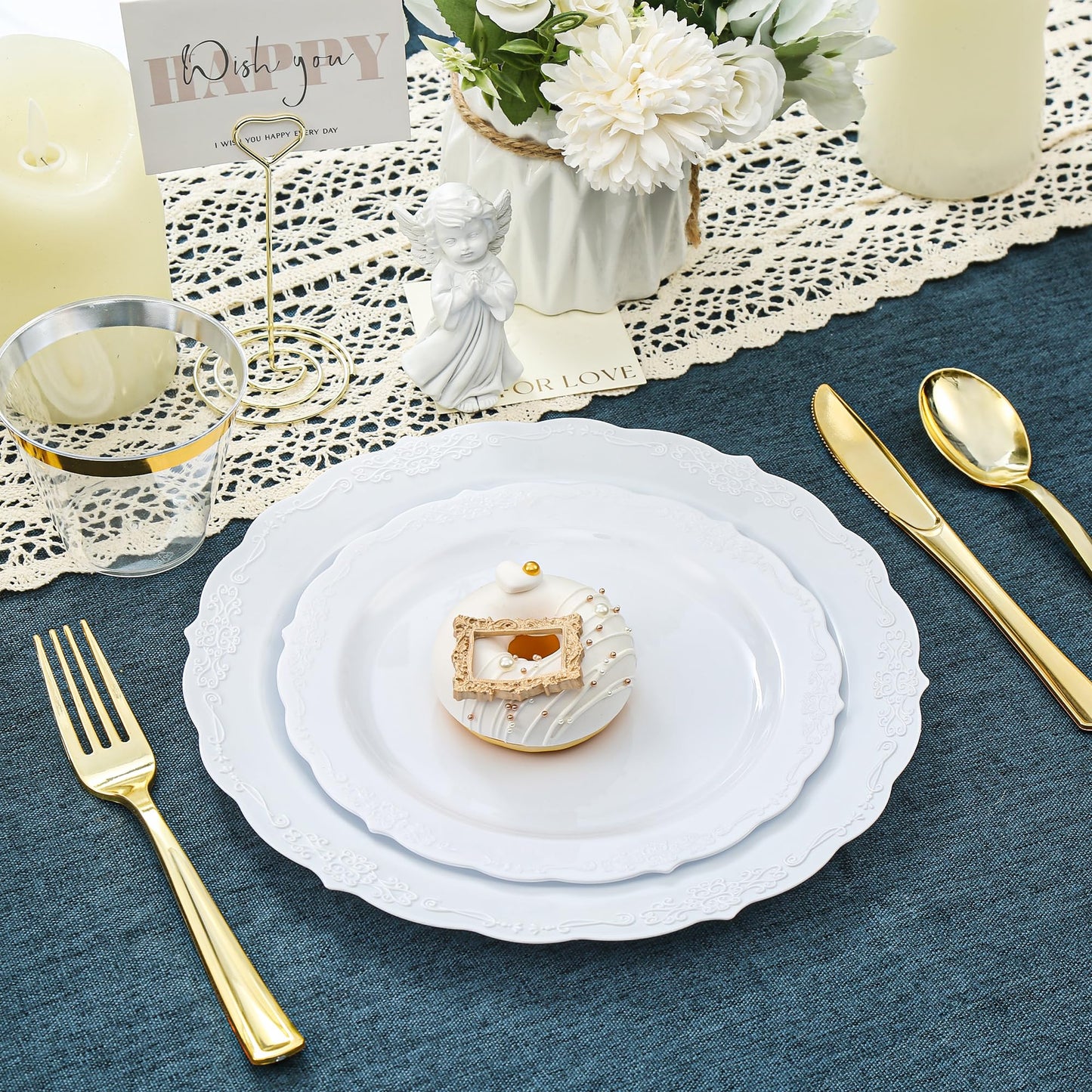 Conflech 100 Pieces White Plastic Plates - 10.25inch Dinner Disposable Plates - Premium Heavy Duty Hard Disposable Dinner Plates - Party Supplies for Birthdays, Celebrations, Wedding