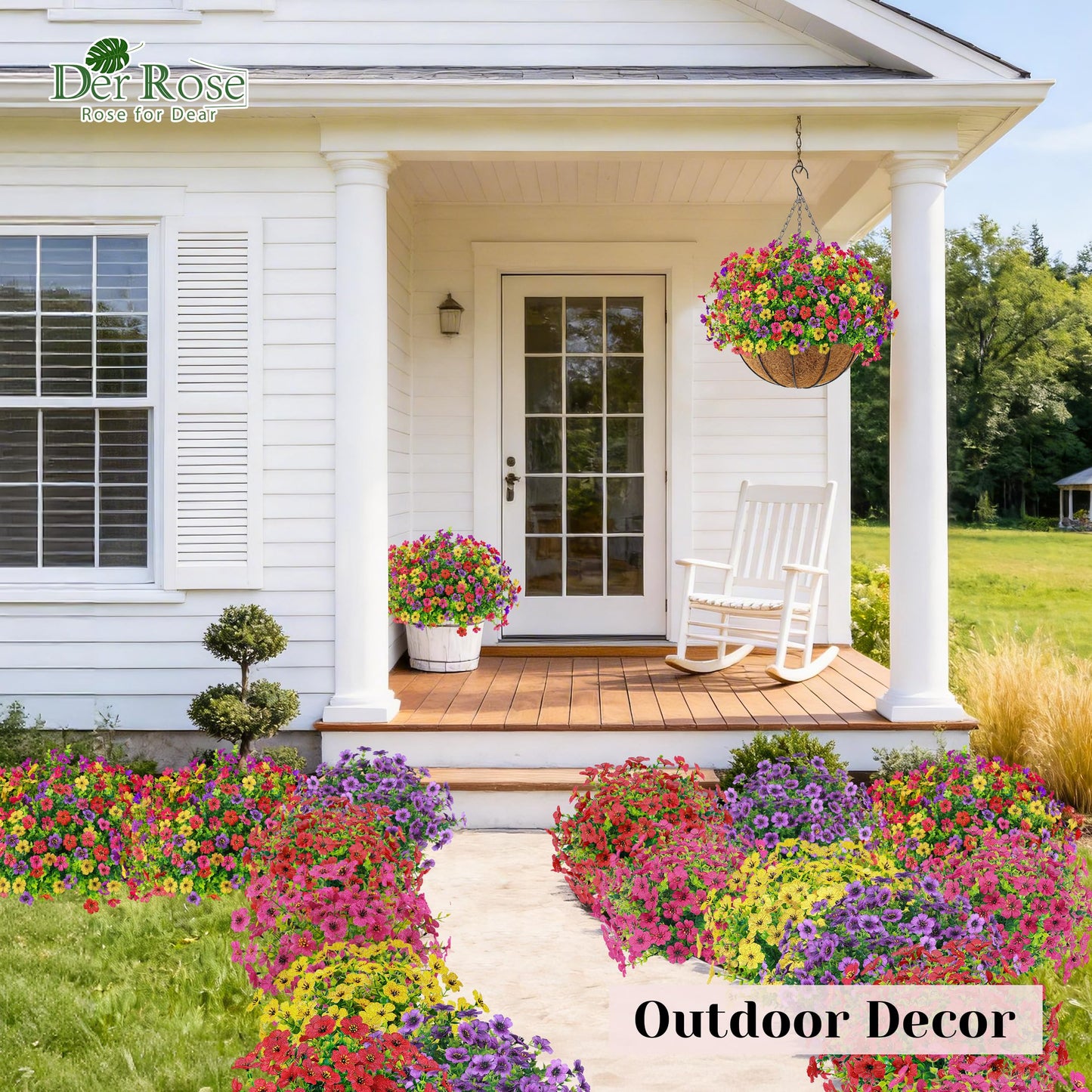 Der Rose 24 Bundles Artificial Flowers for Outdoors Fake Flowers Plants Spring Summer Decoration UV Resistant for Outside Home Porch Patio Garden Decor
