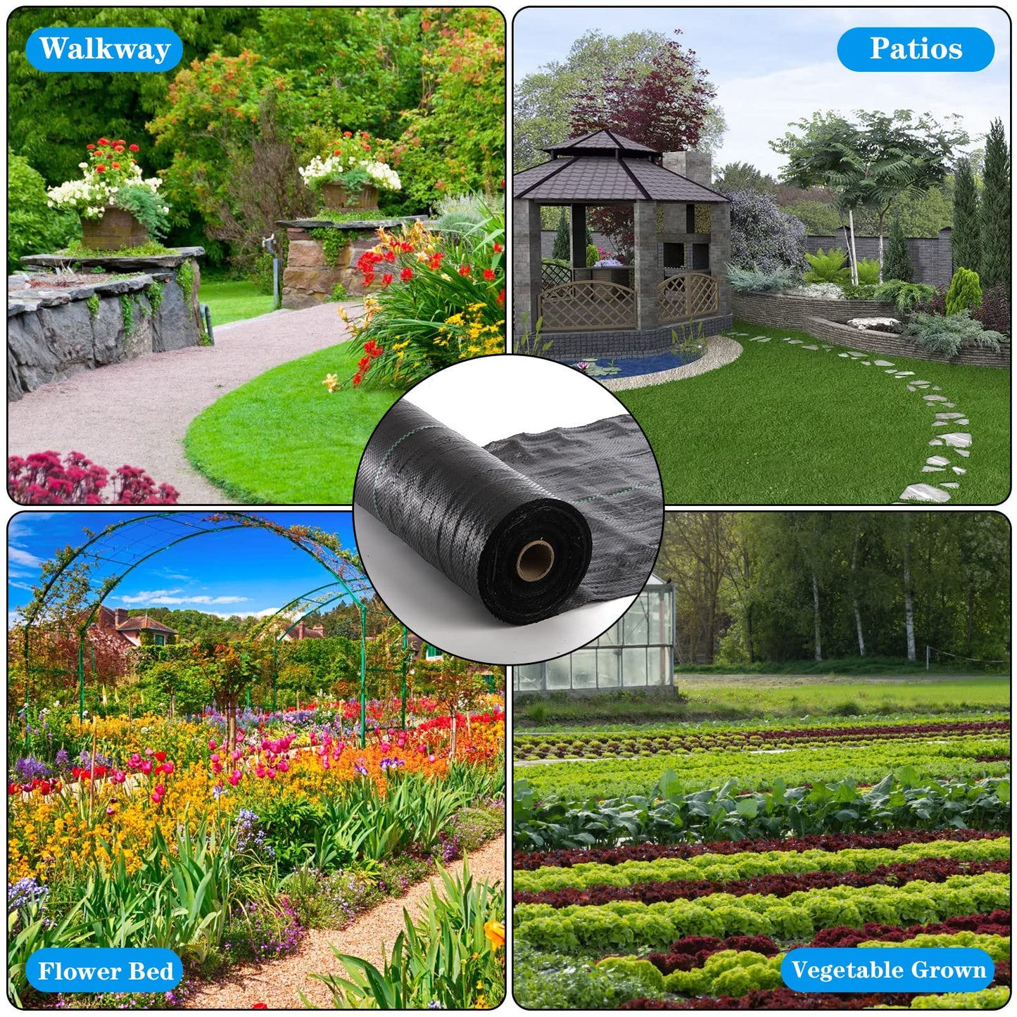 Suwimut 4ft x 100ft Weed Barrier Landscape Fabric, Woven Heavy Duty Weed Control Fabric Garden Ground Cover Weed Cloth Gardening Mat for Outdoor Flower Bed, Easy Setup