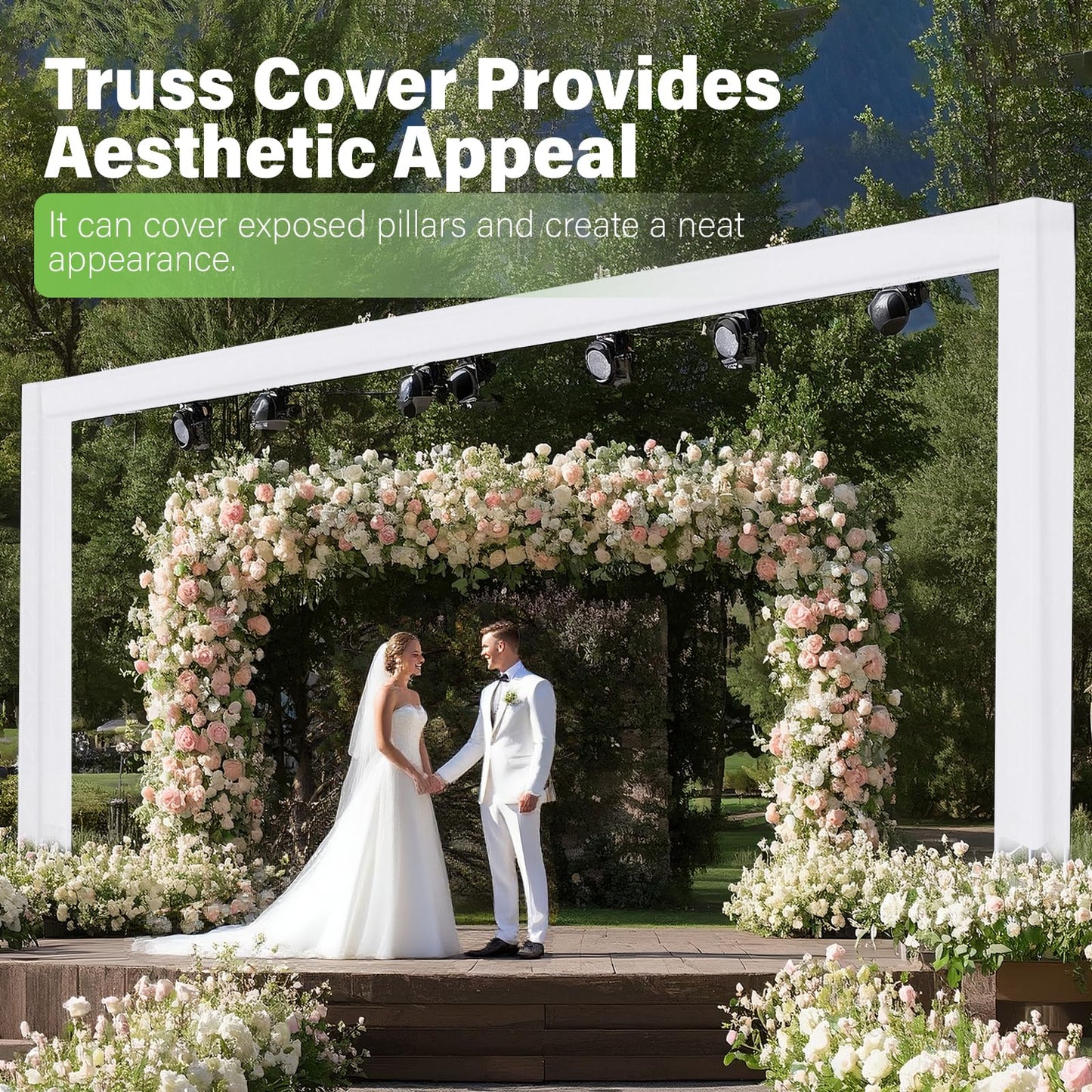 2PCS Thick Truss Cover - Hook and Loop Fixed High Elasticity Scrim Sleeve for 6.56 ft x 12 in Box Truss - Ideal for Wedding, Performance,Concert Decorations(White)