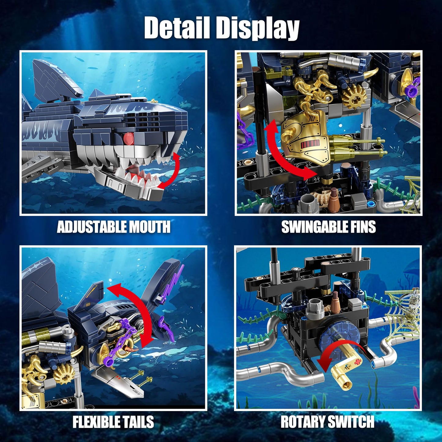 TYCOLE Mechanical Shark Building Set,Sea Animal Toy Kit with Rotatable Function and Display Stand,Creative STEM Toy,Christmas Birthday Gift for Adults and Kids 8-12(699PCS)