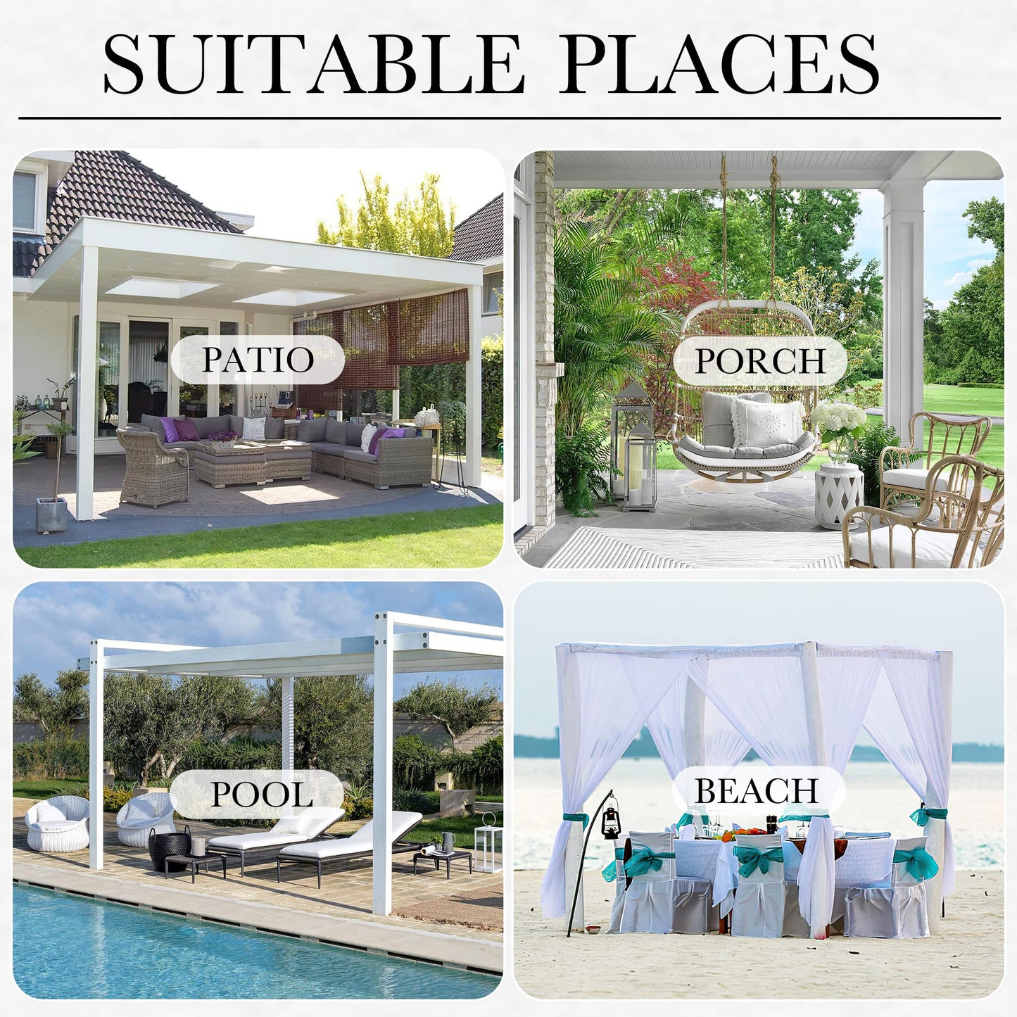 StangH 2 Panels Outdoor Windproof Curtains for Patio Waterproof Blackout Weatherproof Thermal Insulated Drapes for Pergola/Porch, Thick Privacy Room Dividers for Pool, Grey, W52 x L84