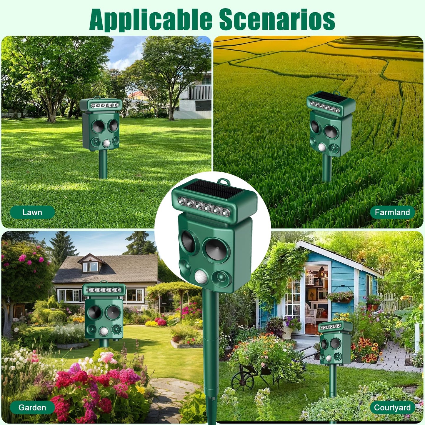 3T6B Animal Deterrent, Solar Powered Animal Deterrent, Cat Control Device with Motion Sensor and FIashing Light, Waterproof Squirrel Chase Device for Home Yard for Deer Raccoon Bobcats