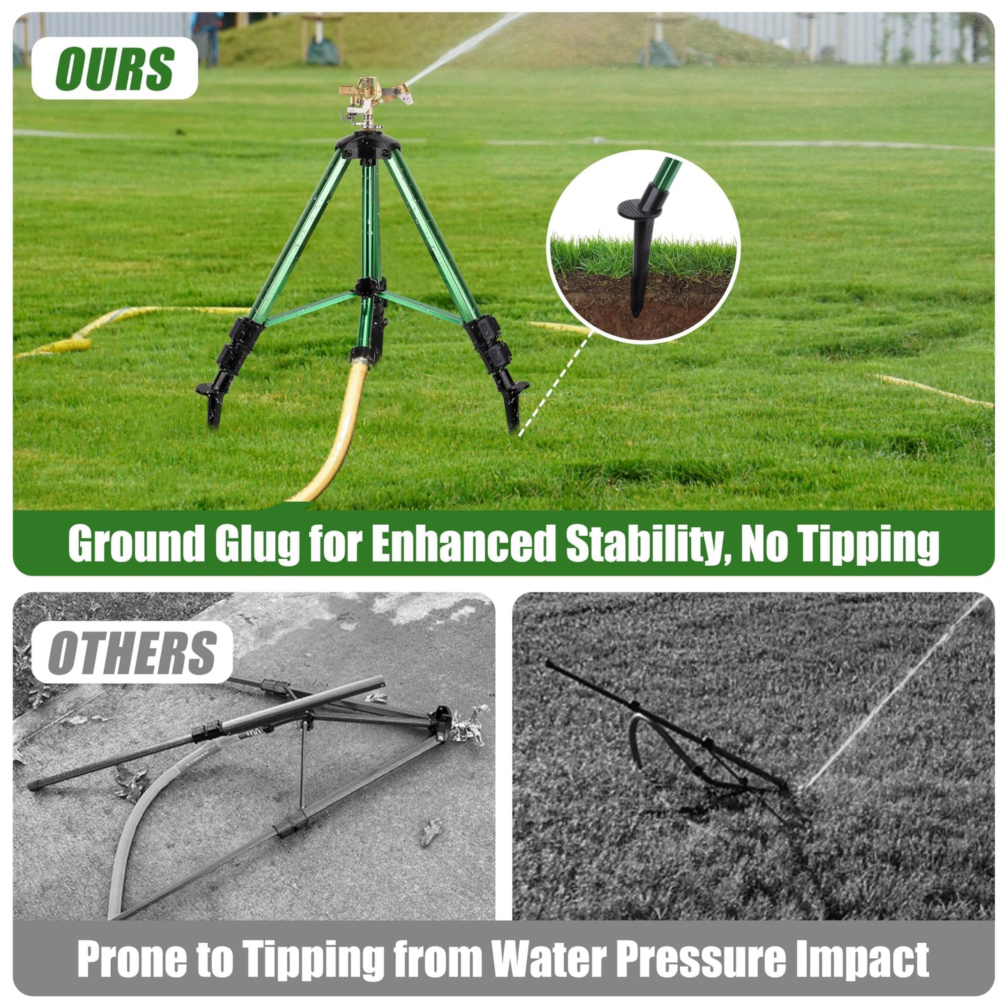 lxjnfac Sprinklers for Yard,Heavy-Duty Impact Sprinkler on Ground Plug Tripod Base, 360 Degree, 0-43 Feet Large Area Coverage Yard Sprinklers, Adjustable Height 16-37” Water Sprinkler for Lawn
