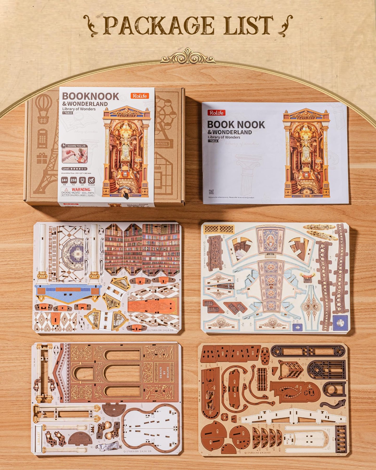 Rolife Book Nook Kits Library of Wonders 3D Puzzle, 10.4" Decorative Bookends Baroque-Style Booknook Bookshelf Insert Decor, Unique Gift for Adult Crafters Book Lovers