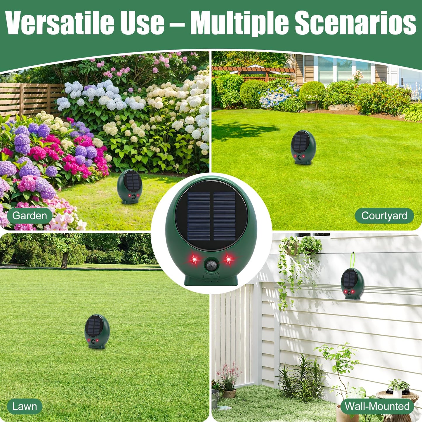 OBEST Solar Animal Deterrent, Cat Deterrent Outdoor with Motion Sensor, Ultrasonic & Strobe Light, Waterproof Yard & Garden Protector for Deer, Cat, Racoon, Squirrel, Rodents, Sound Frequency 8kHZ