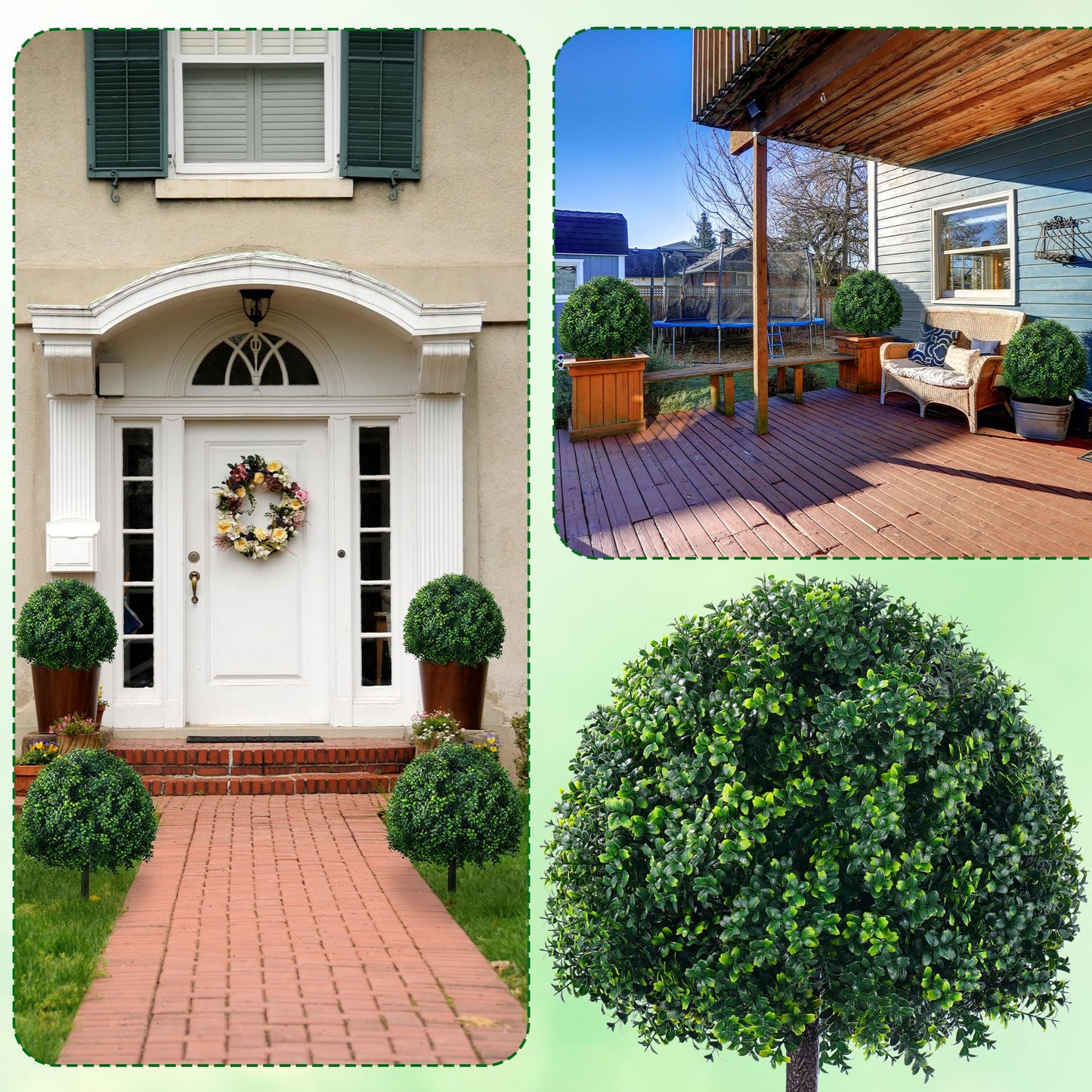 24.8" Outdoor Artificial Topiary Boxwood Tree, Faux Plants Shurbs with Spike, 2 Set Topiary Ball Tree Waterproof UV Resistant Fake Pot Filler Plants for Porch Home Outside Garden Spring Decor