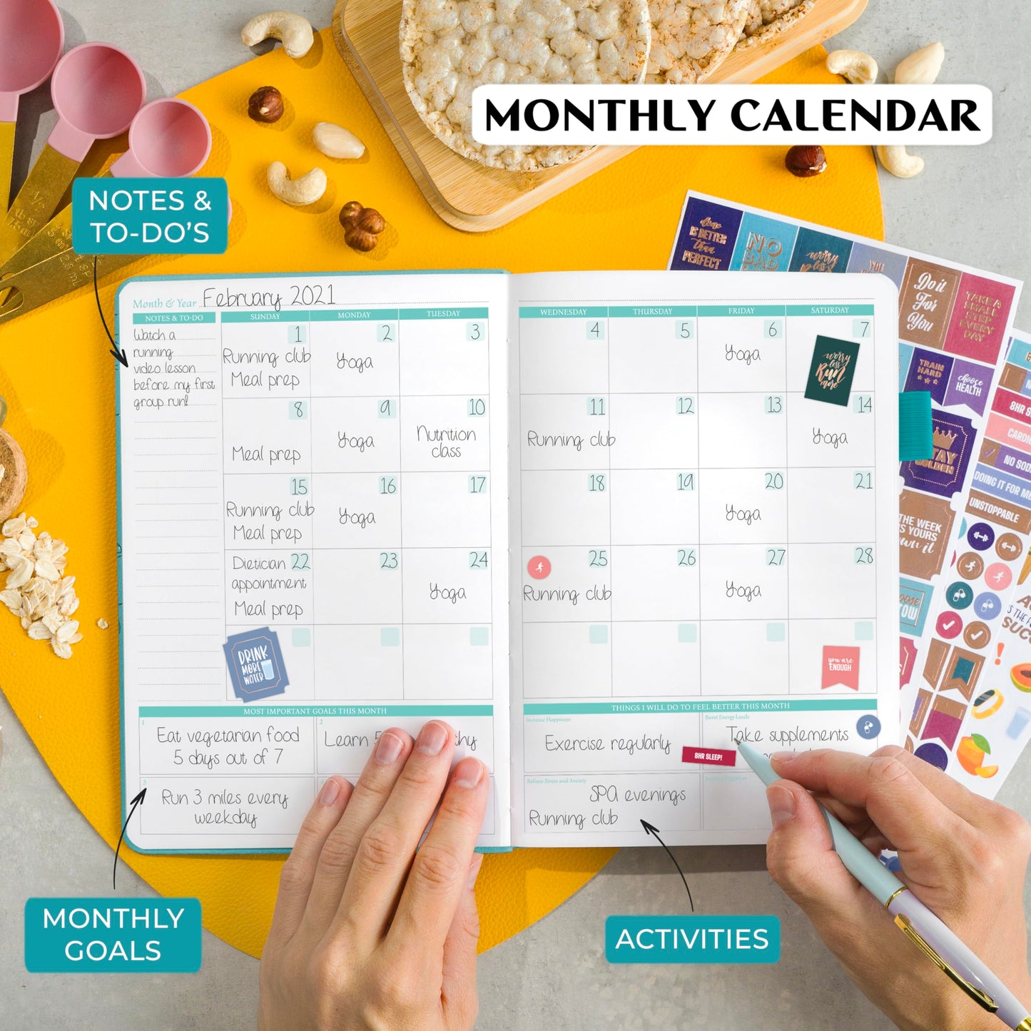 Legend Wellness Planner & Food Journal – Daily Diet & Health Journal with Weight Loss, Measurement & Exercise Trackers – Lifestyle & Nutrition Diary – Lasts 6 Months, A5 size – Turquoise