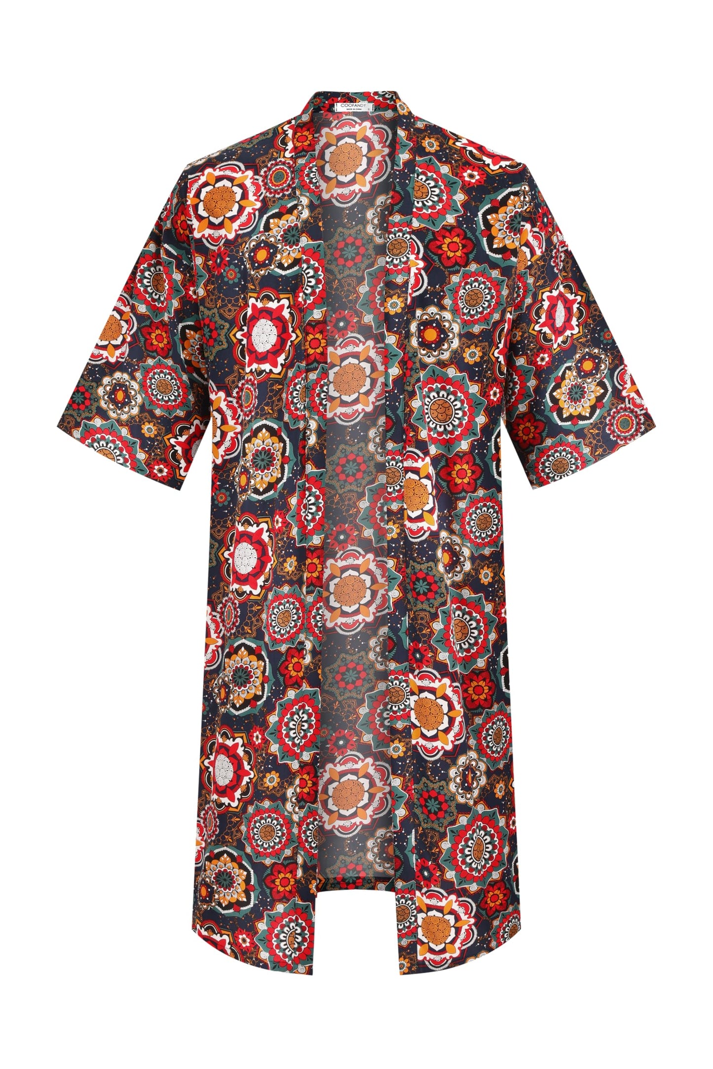 COOFANDY Men's Lightweight Kimono Robe Jacket Printed Japanese Style Bathrobes Casual Open Front Long Cardigan Coat Outwear, Blue Red (Ethnic Style), Small