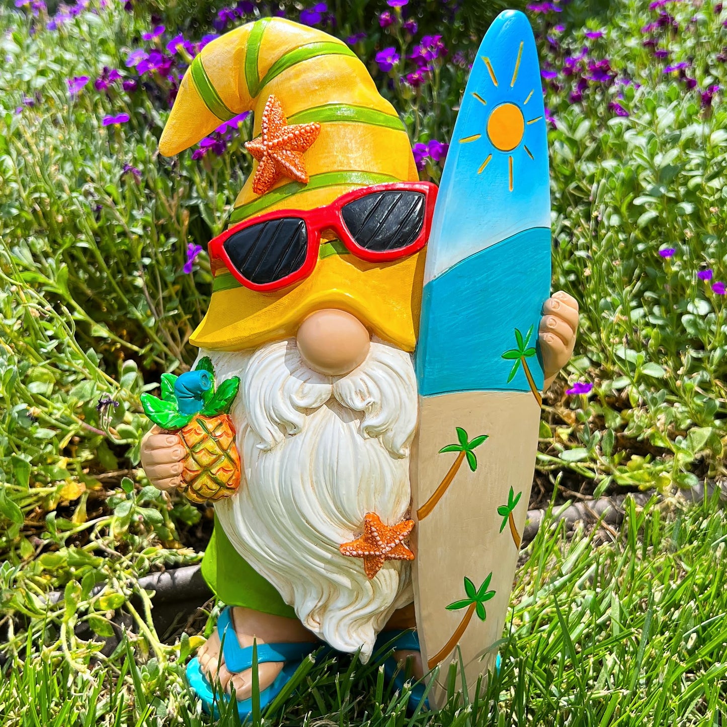 Mood Lab Garden Gnome - Surfer Gnome Figurine - 9.1 inch (23.2cm) Tall Funny Lawn Statue - for Outdoor & House Decor