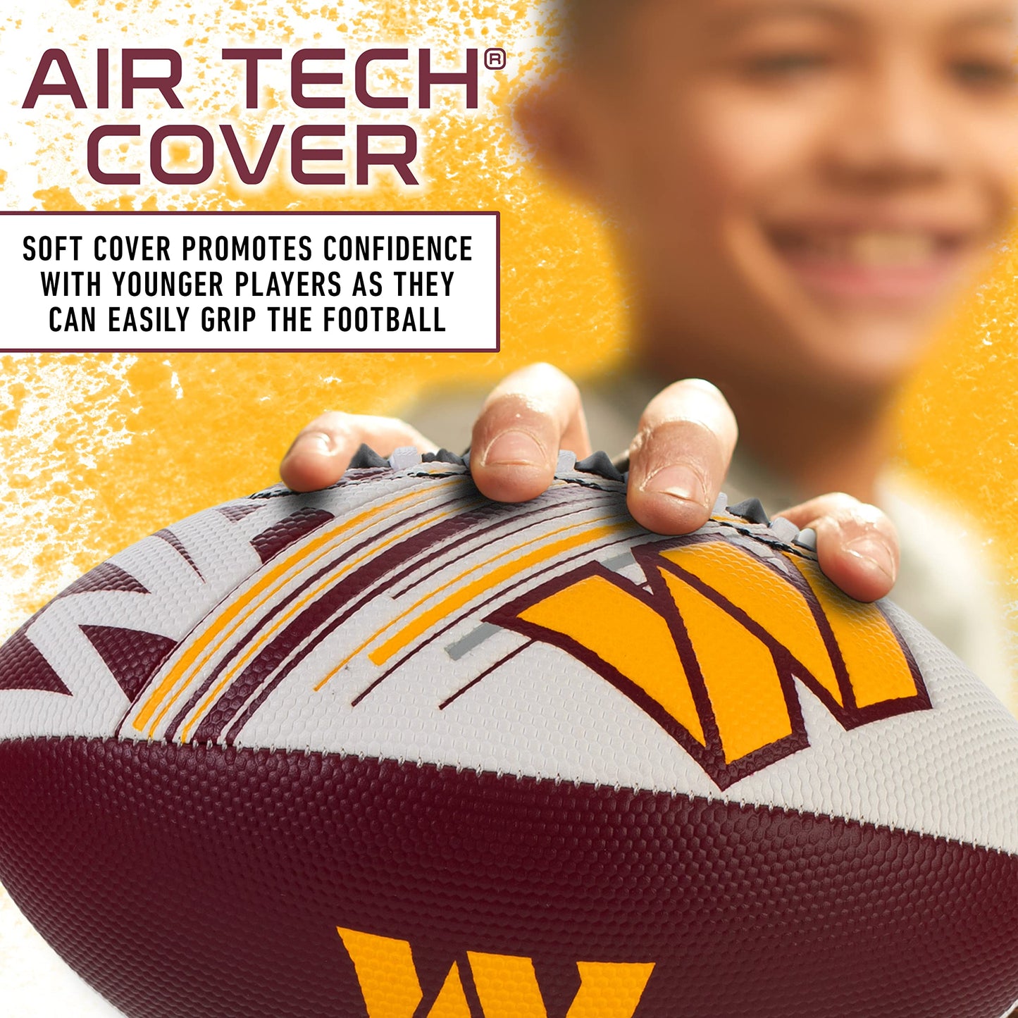 Franklin Sports NFL Washington Commanders Football - Youth Mini Football - 8.5" Junior Size Ball - SPACELACE Easy Grip Texture- Perfect for Kids