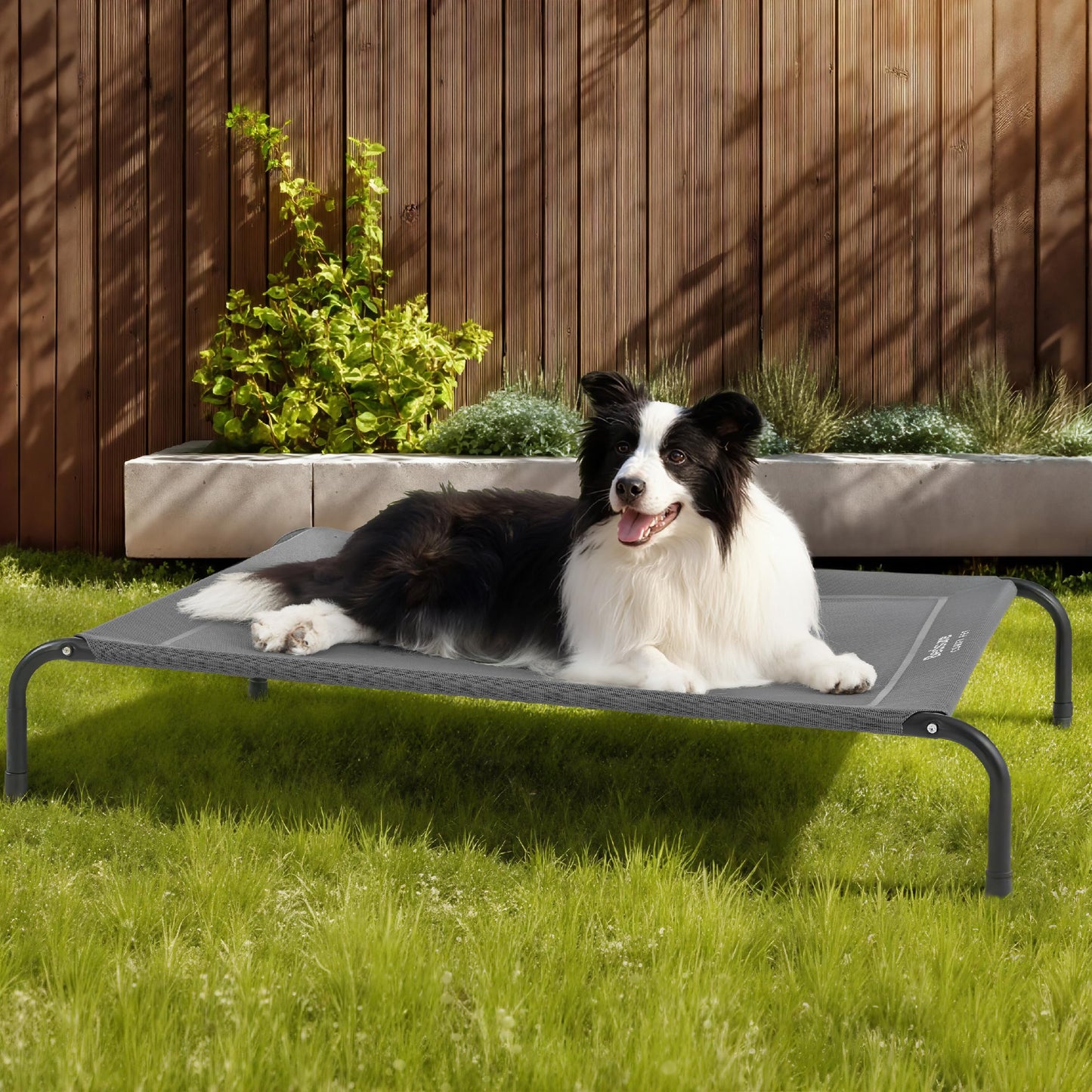 Bedsure Large Elevated Outdoor Dog Bed - Raised Dog Cot for Large Dogs, Portable Outdoor Pet Bed for Camping or Beach, Cooling Summer Frame with Breathable Mesh, Grey, 49 Inches