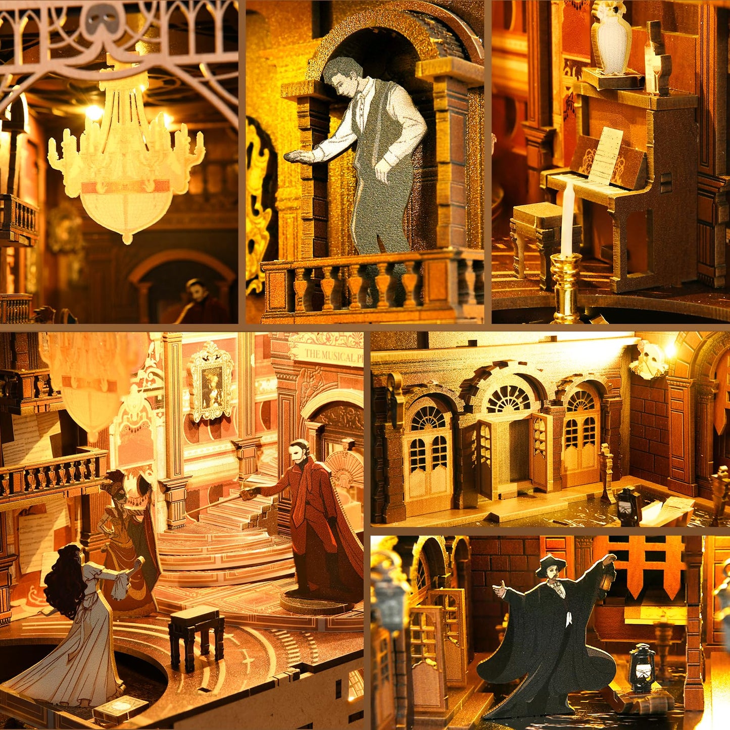 MiniCity Book Nook Kit, Miniature DIY Dollhouse Booknook Kit, 3D Wooden Puzzle Bookend Bookshelf Insert Decor with LED Light for Teens and Adults (Phantom Of The Opera)