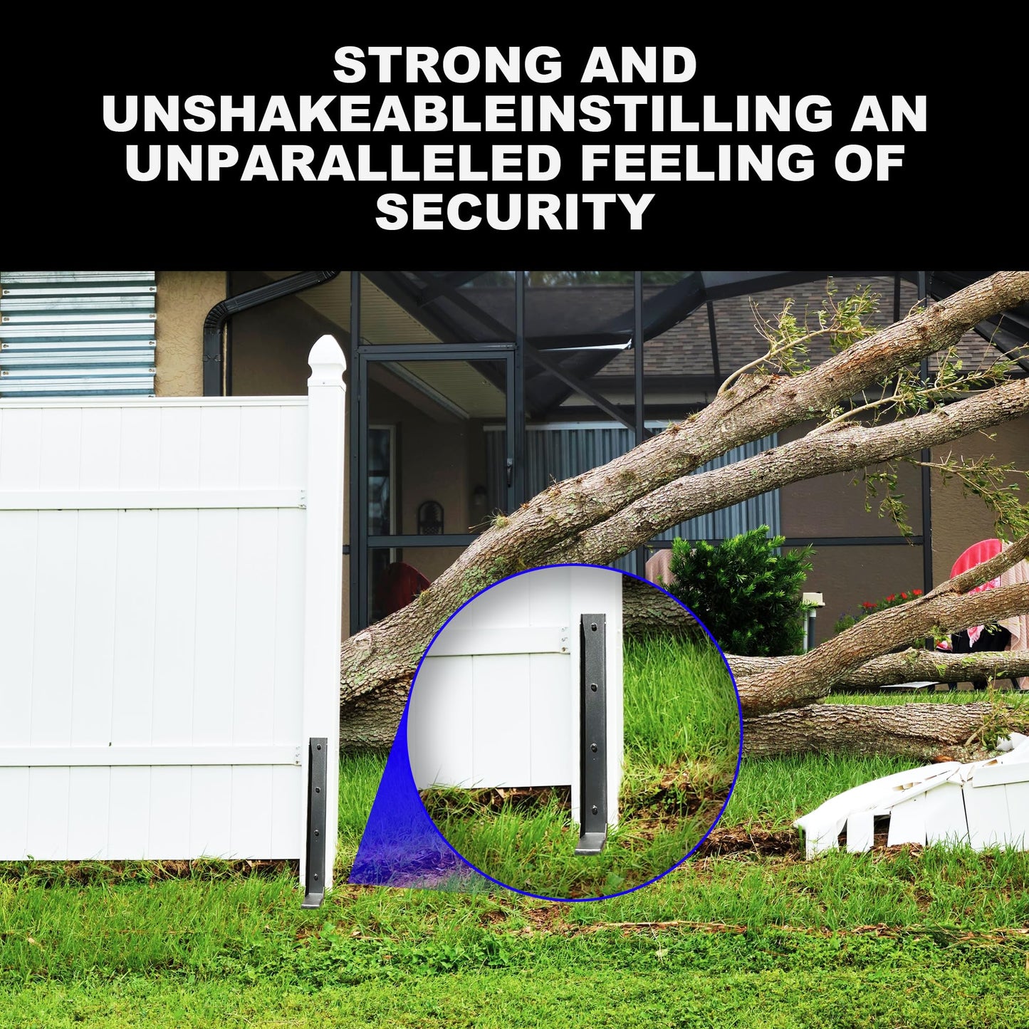 AKINGKONG Fence Post Repair Kit - Thickened 11-Gauge Steel Anchors & Stake for Broken/Leaning 4x4/6x6 Wood Posts (One-Piece, 4-Pack)