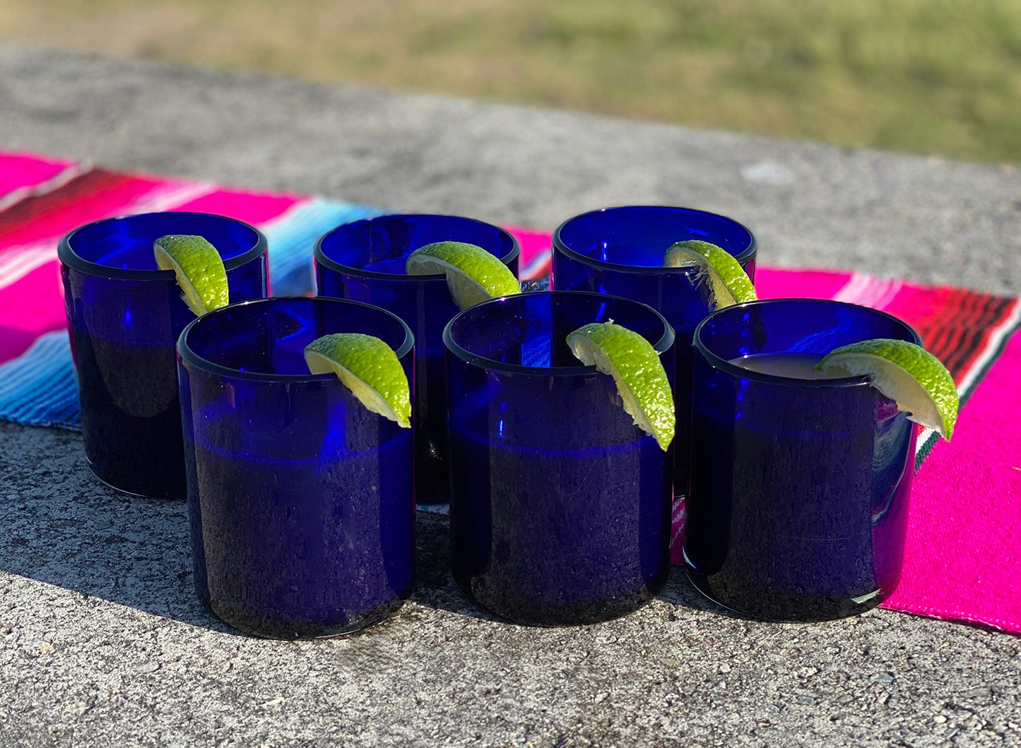 Dos Sueños Hand Blown Mexican Drinking Glasses â€“ Set of 6 Cobalt Tumbler Glasses (10 oz Each)