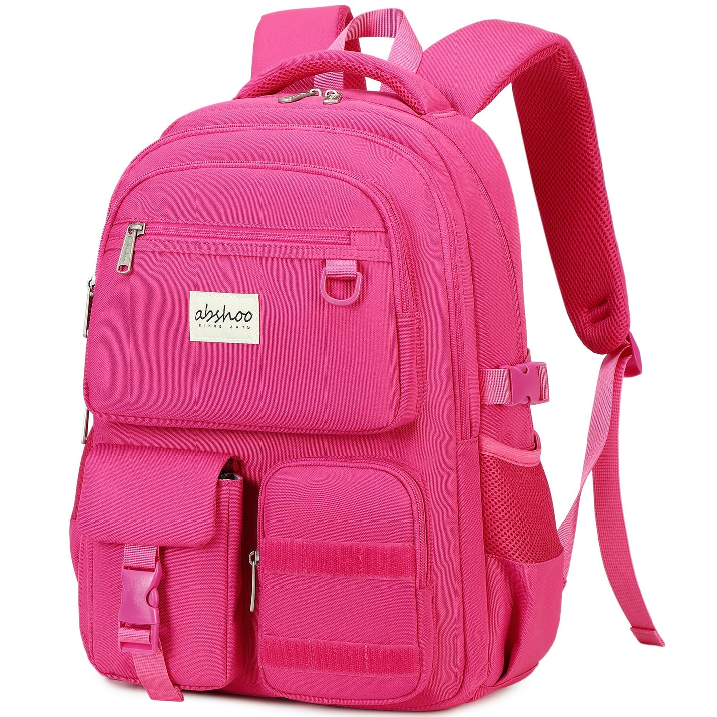 abshoo Large Heavy Duty Backpack For School College Bookbag Casual Multi Pocket Travel Backpacks, Hot Pink, 17.7"H, Solid