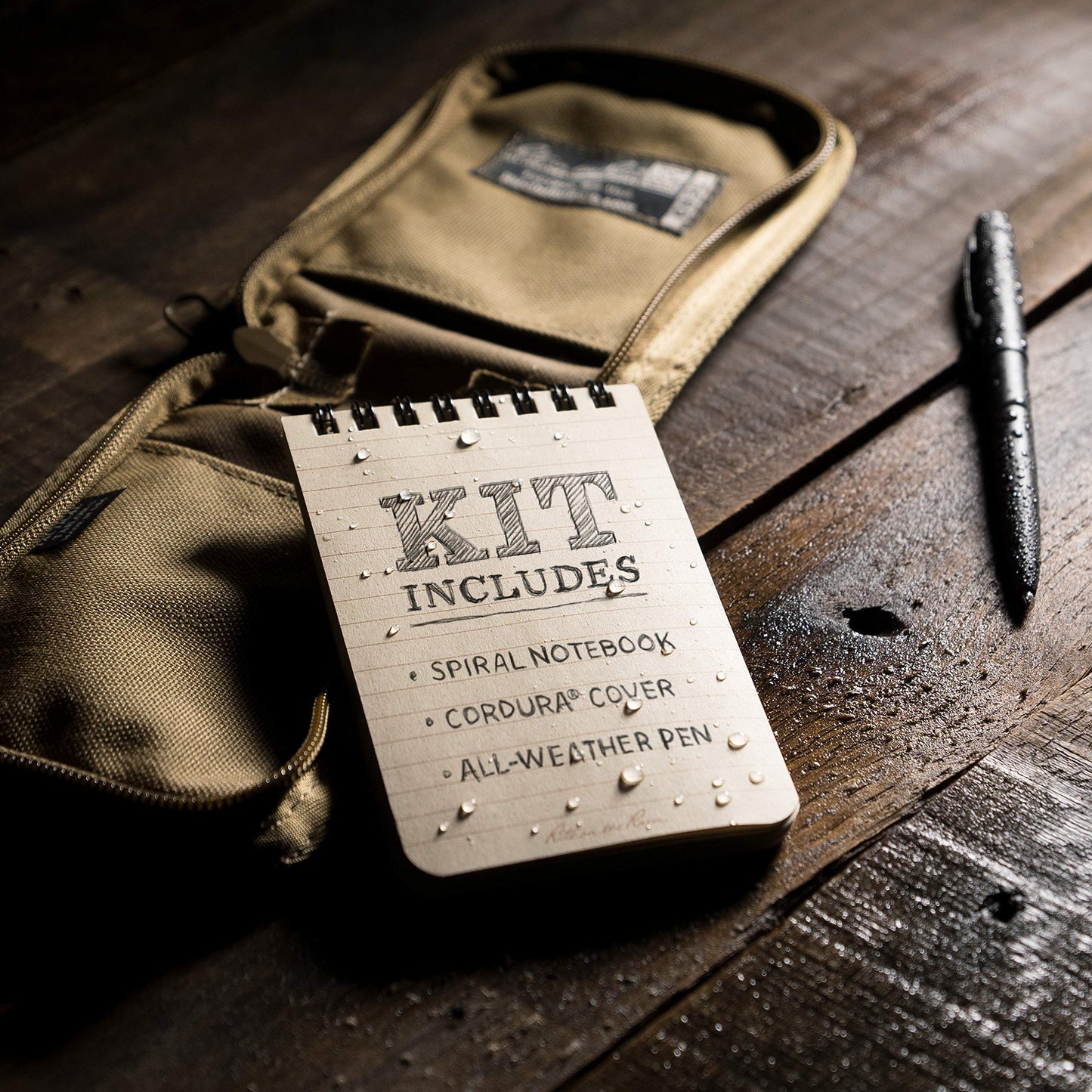 Rite in the Rain Weatherproof 3" x 5" Top-Spiral Notebook Kit: Tan Cordura Fabric Cover, 3" x 5" Tan Notebook, and an Weatherproof Pen (No. 935T-KIT)