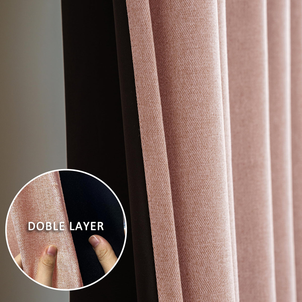 GRALI-DECOR 100% Blackout Curtains for Nursery, Thermal Insulated Noise Reducing Grommet Panels with Herringbone Texture, Black Liner Double Layer Drapies, 52 x 84 Inch, 2 Panels, Blush Pink