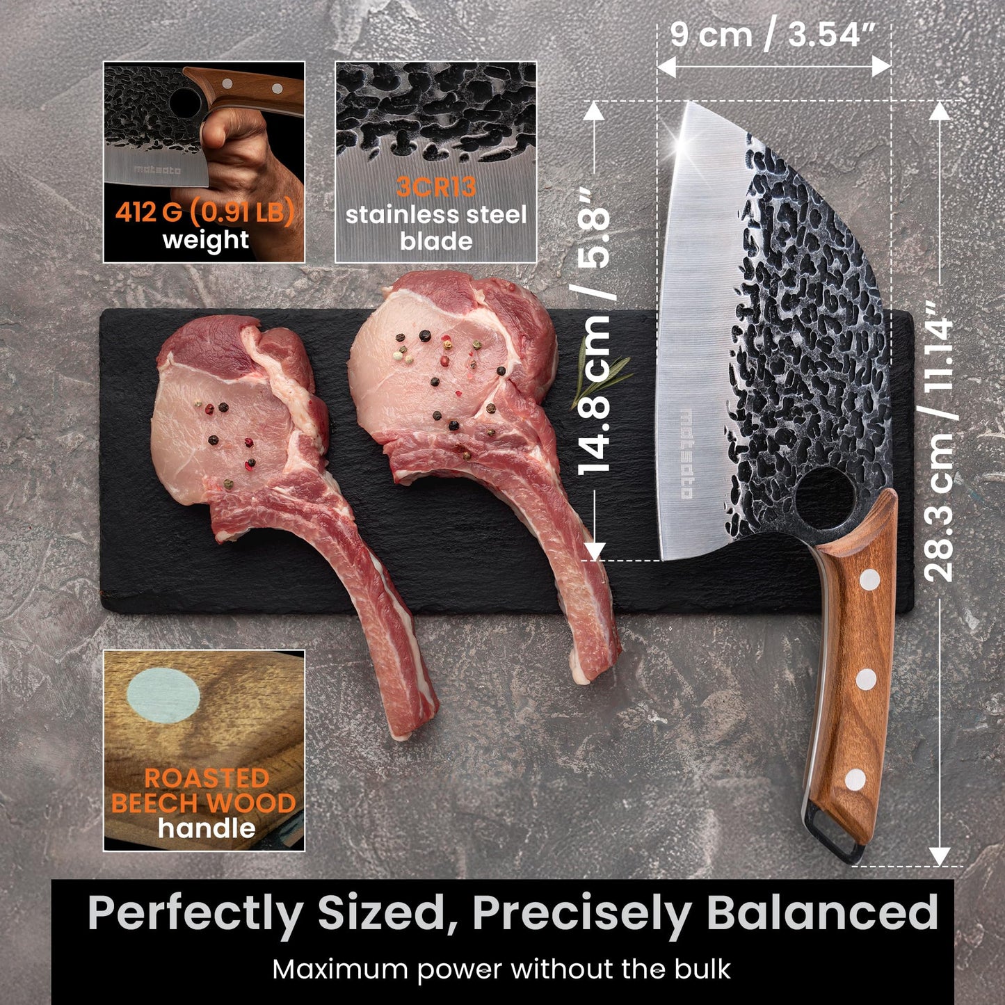 Matsato Butcher Knife Japanese Crafted Steel Kitchen Cleaver Chef Knife Couteau Cuisine Big Chopping Meat Cleaver Knives 5.8 Inch Blade Perfect Kitchen Gifts