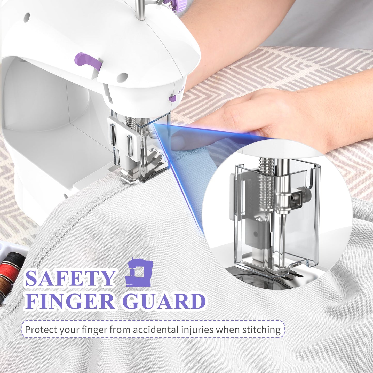 KPCB Tech Mini Sewing Machine [Full Set] with Finger Guard and Fabric Bundles, Sewing Machine for Beginners with Extension Table and Sewing Kits