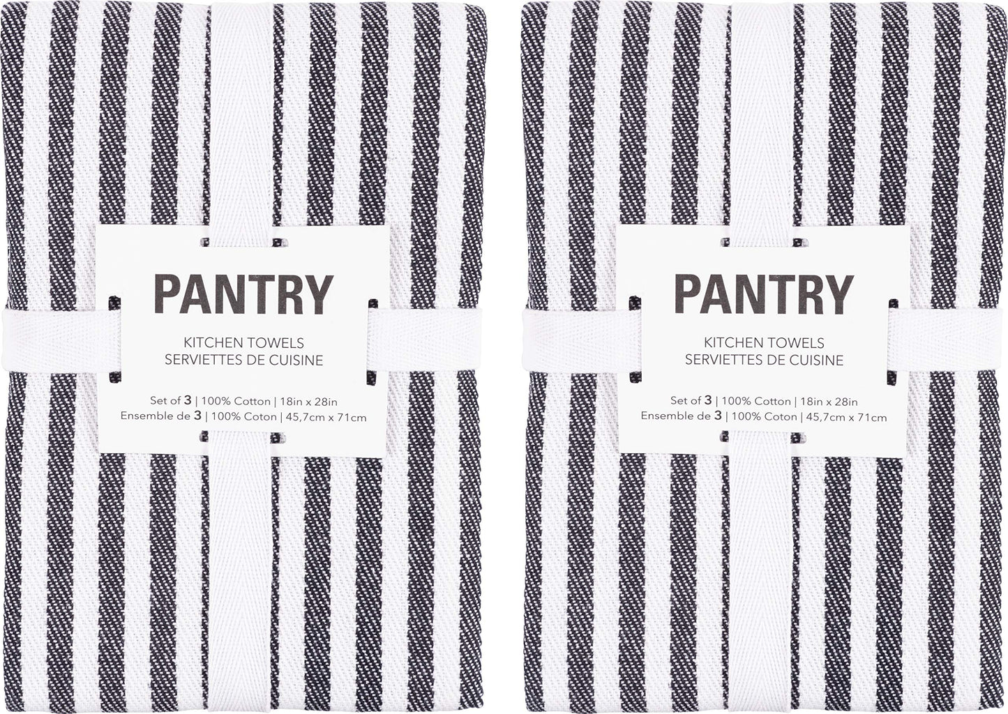 Flat Weave Tea Kitchen Towels - Set of 6 Towels 18 x 28 Inches, 4 Flat Weave Towels For Cooking & Drying Dishes, 2 Tea Towels For Spills & Kitchen Messes (Black)