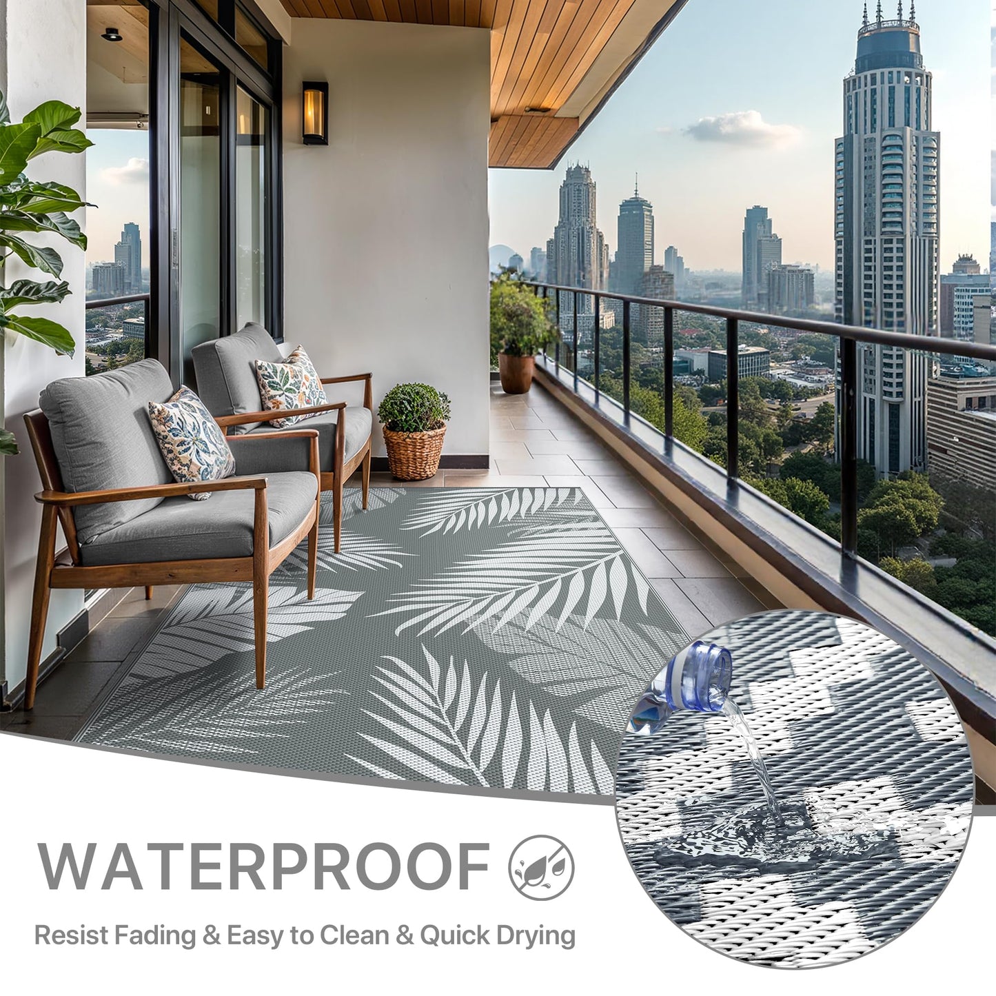 GENIMO Outdoor Rug Waterproof for Patios Clearance, Reversible Outdoor Plastic Straw Camping Rug Carpet, Large Area Rugs Mats for RV, Camper, Deck, Balcony, Porch, Backyard, Beach, Picnic. Leaf