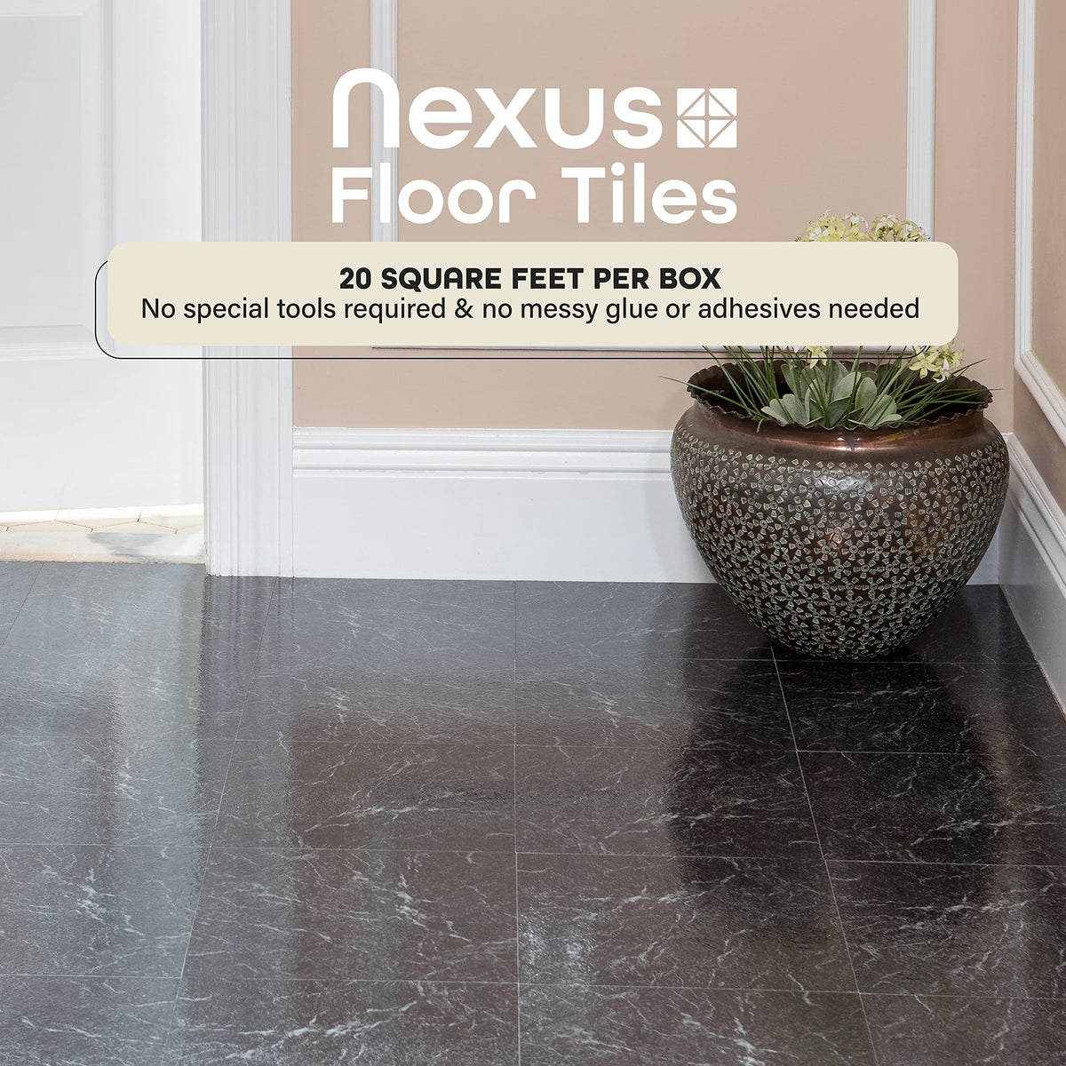 Achim Home Furnishings FTVMA40920 Nexus Vinyl Tile, Marble Black with White Vein, 20 Count(Pack of 1), 12 inch x 12 inch