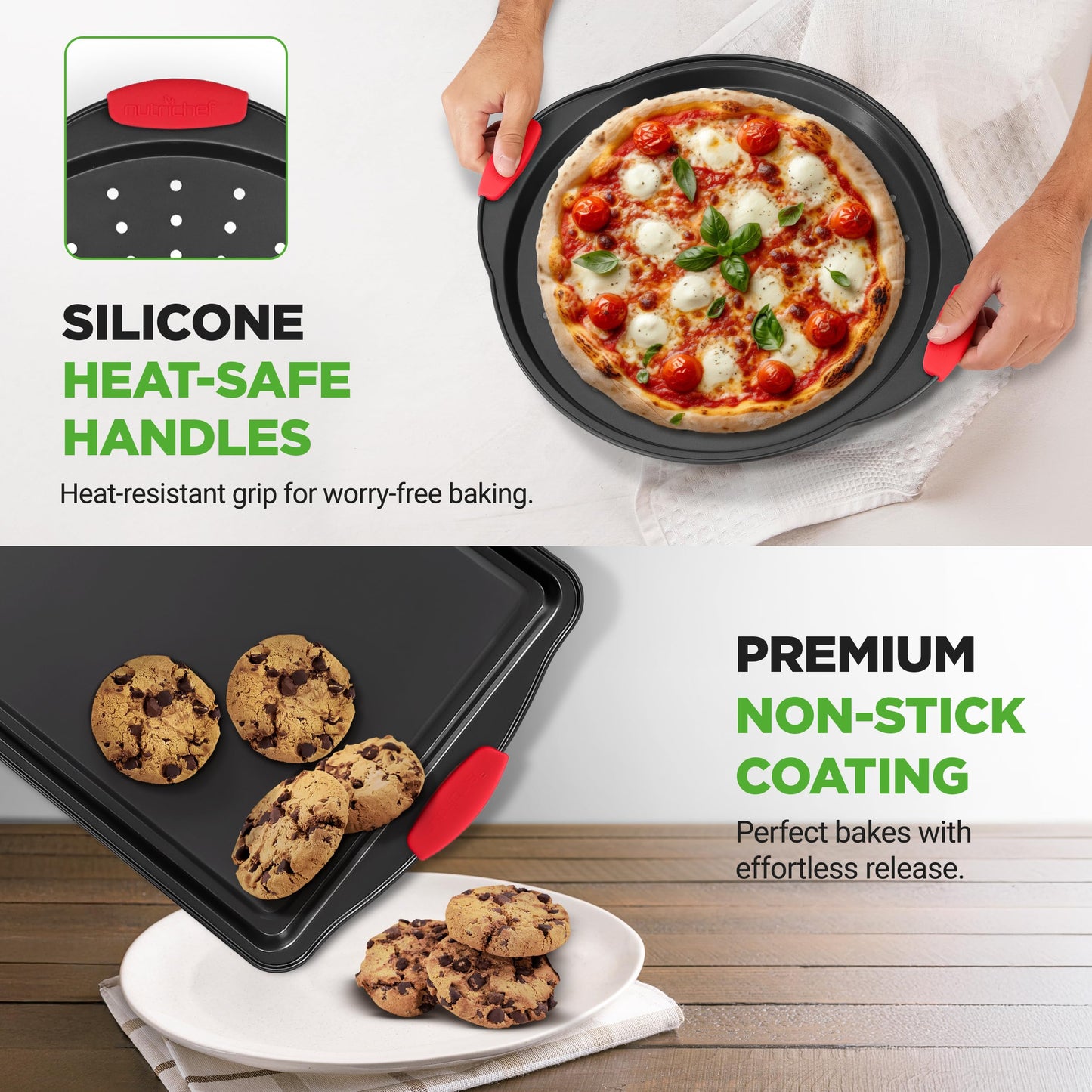 NutriChef Bakeware Set - Nonstick 8 Piece Durable Carbon Steel Baking Pans, PFOA, PFOS, PTFE Free Coating for Easy Food Release, Great for Cookies, Cakes, Roasting and More
