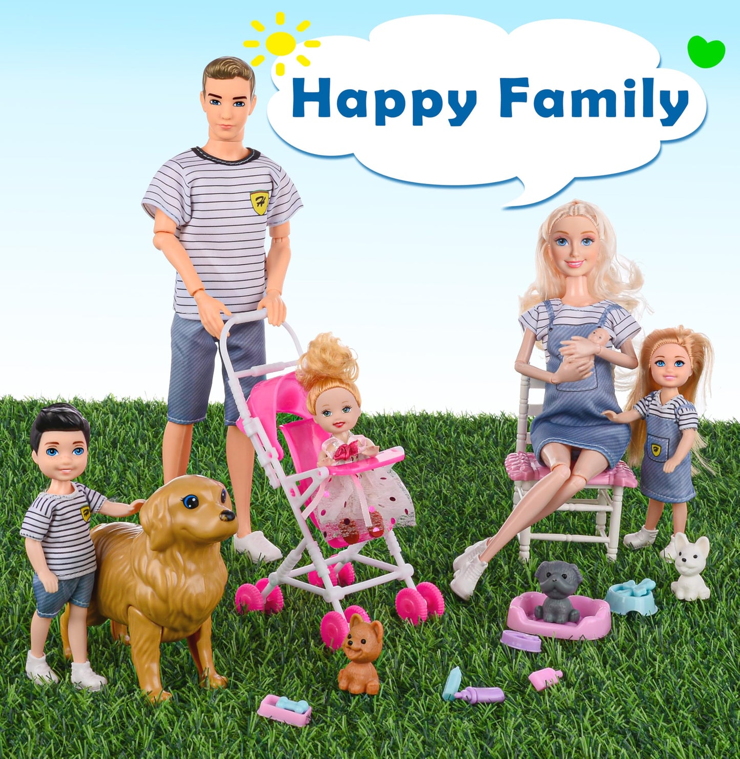 Family Dollhouse Dolls Playset - 6 People, Pets & Accessories for 3-12 Years Old | Toddler Gift with Pregnant Mom, Dad, 3 Kids, Dogs, and Interactive Play