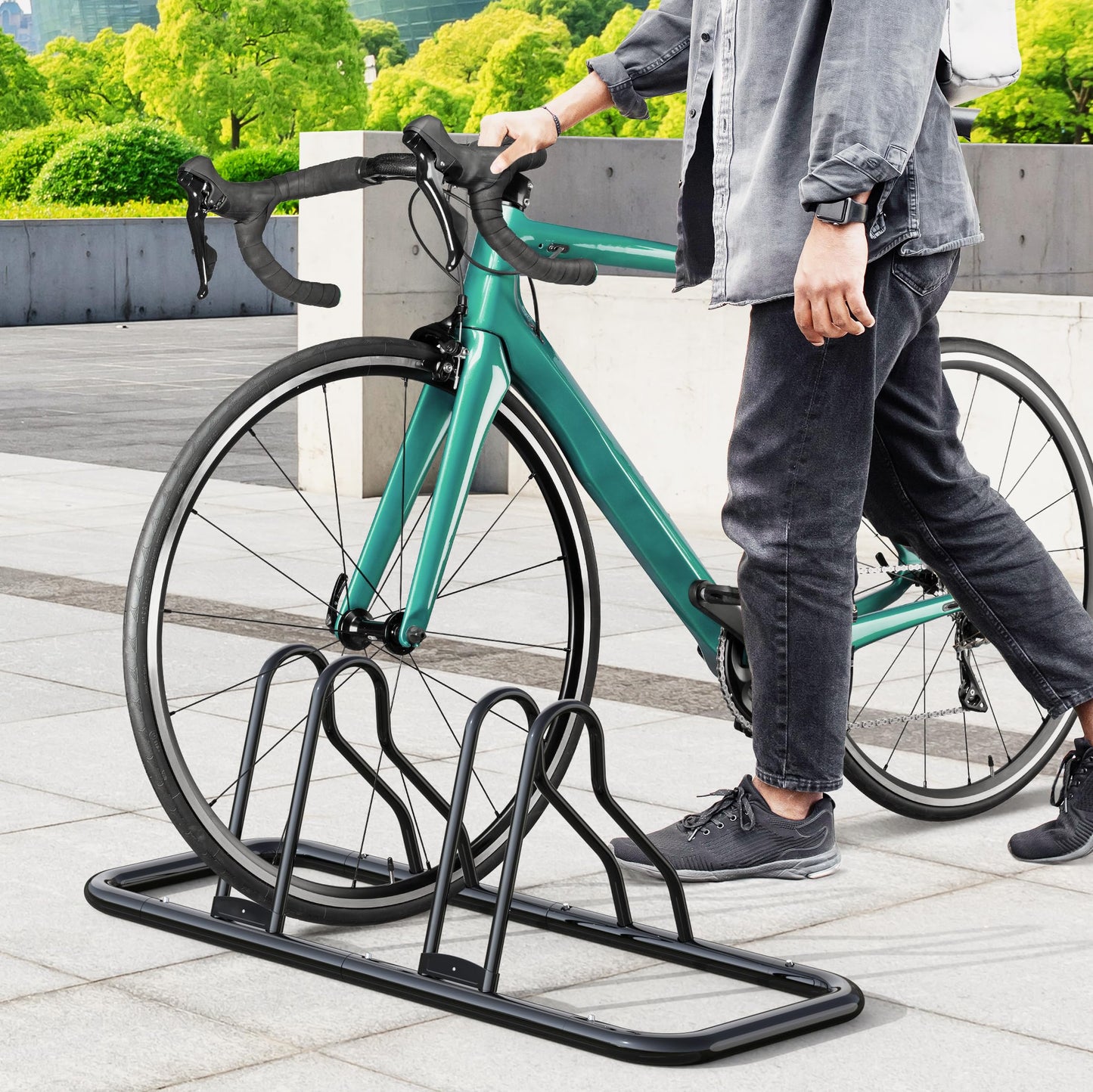 Simple Houseware 2-Bike Floor Storage Rack - Adjustable Bicycle Parking Stand & Garage Organizer for Road and Kids Bikes, Black